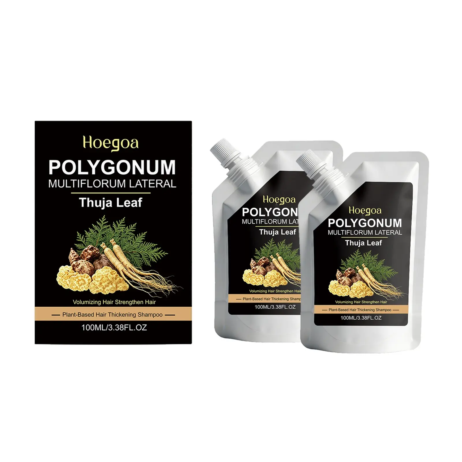 Hoegoa 2-Pack Chinese Arborvitae Leaf Shampoo, 100ML, Cleans Scalp, Softens Hair, Adds Shine, Lightweight, Aloe Vera, Urea, Polygonum, Ginseng