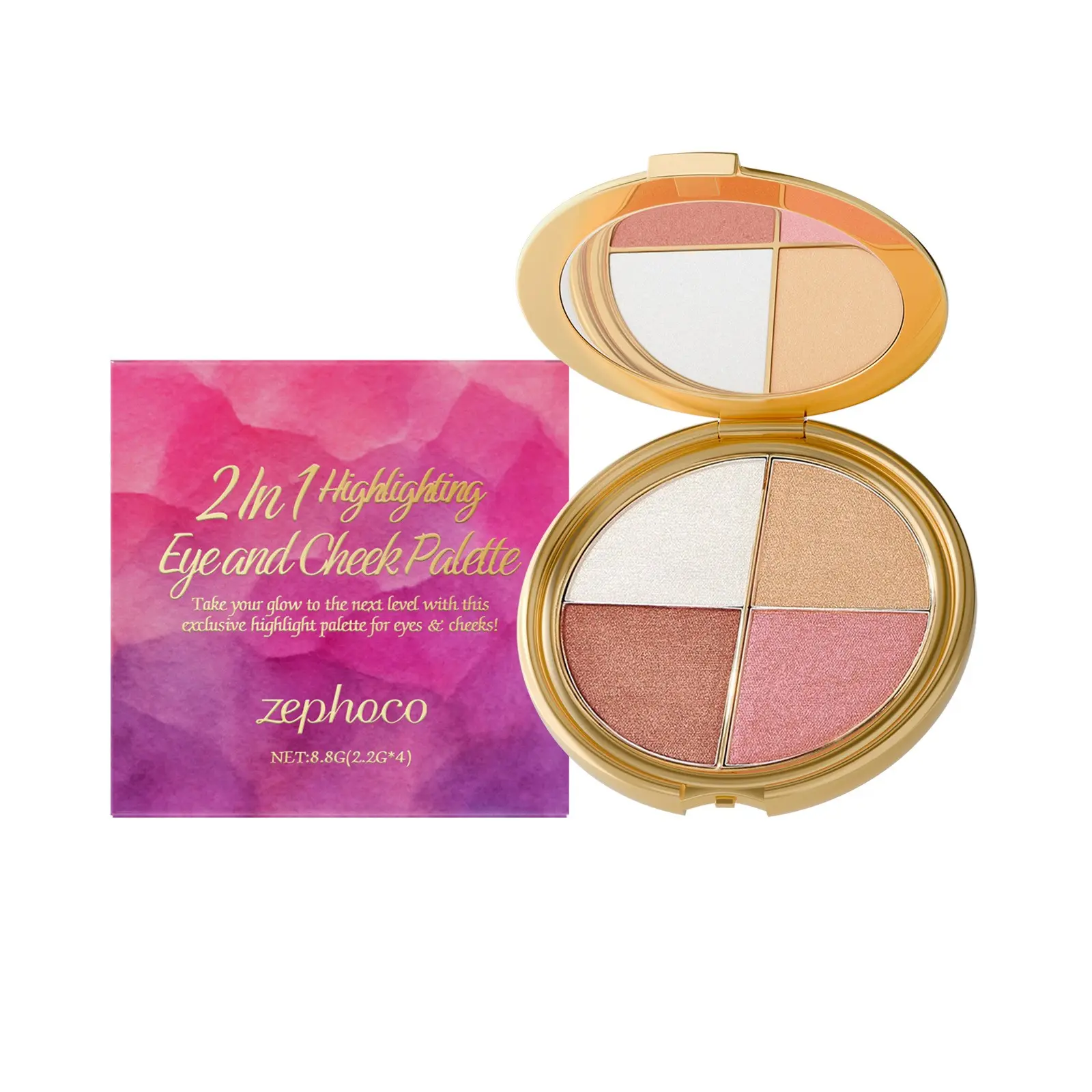 Eye & Cheek Makeup Palette, Multi Shades Eyeshadow and Highlighter Compact for Daily Glow Makeup