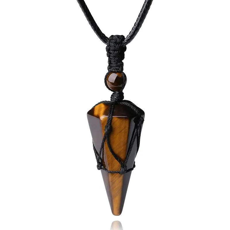 Men's Healing Crystal Necklace, Adjustable Black Rope Natural Gemstone Pendant, Fashion Costume Jewelry Gift, Gemstones, Adjustable Rope