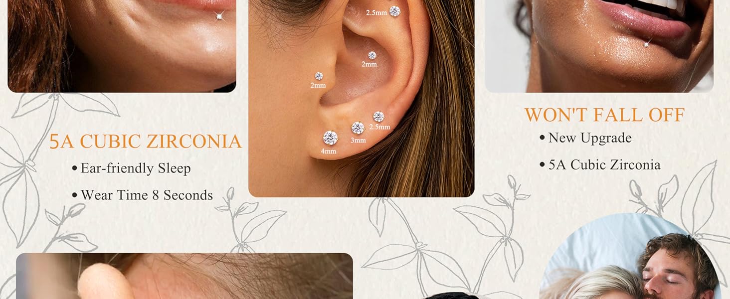 14K Gold Plated Flat Back Stud Earrings - 316L Surgical Steel Internal Thread CZ Stud Piercing Jewelry for Tragus Helix Cartilage Conch Nose Hypoallergenic Lip Monroe Labret Medusa Piercing 16G 18G 14K Gold Plated Flat Back Stud Earrings - 316L Surgical Steel Internal Thread CZ Stud Piercing Jewelry for Tragus Helix Cartilage Conch Nose Hypoallergenic Lip Monroe Labret Medusa Piercing 16G 18G