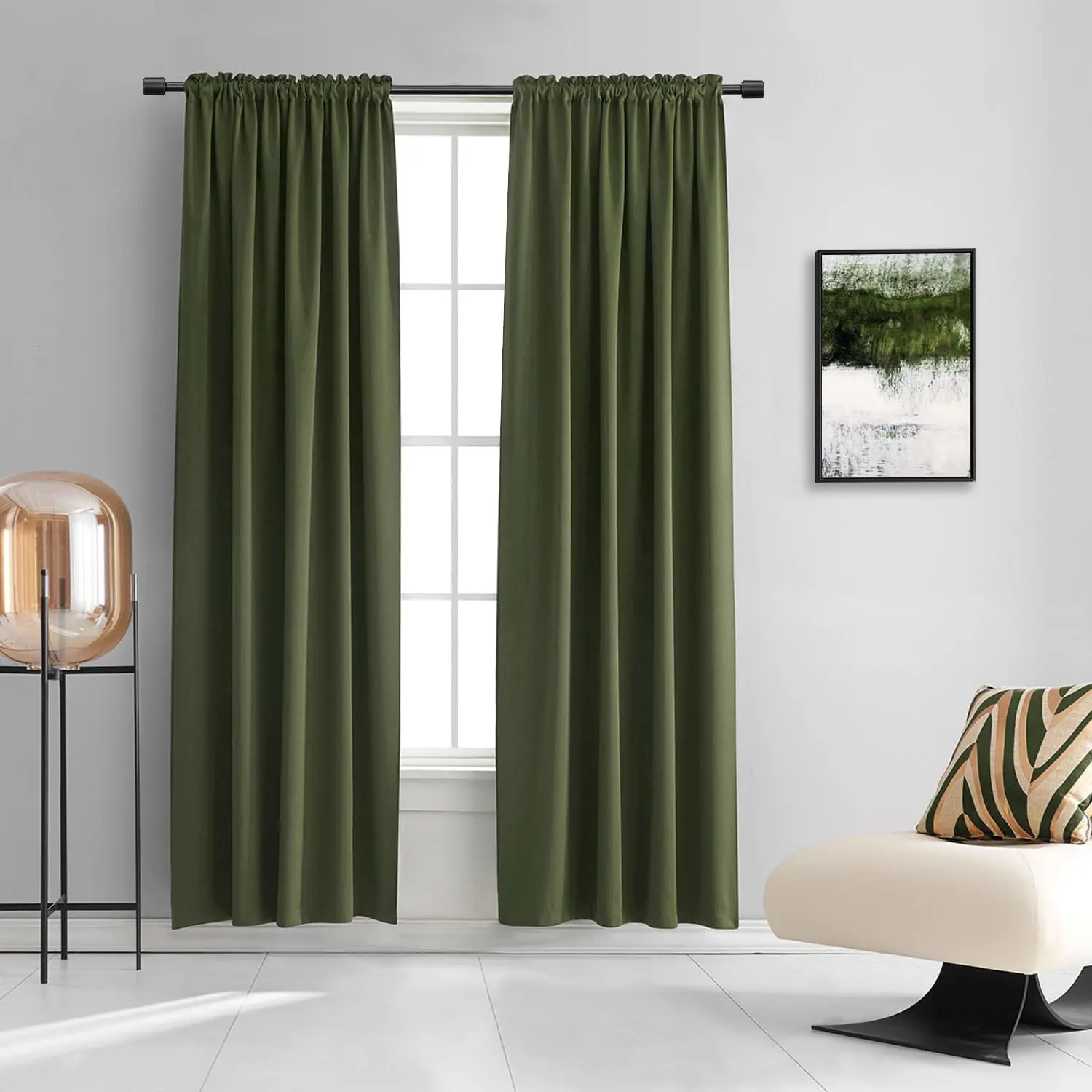 Dark Olive Green Blackout Window Curtain Panels 80 inch Long, Doorway Christmas Home Decoration Thermal Insulated Room Darkening Draperies, 2 Panels 52 by 80-inch Loden