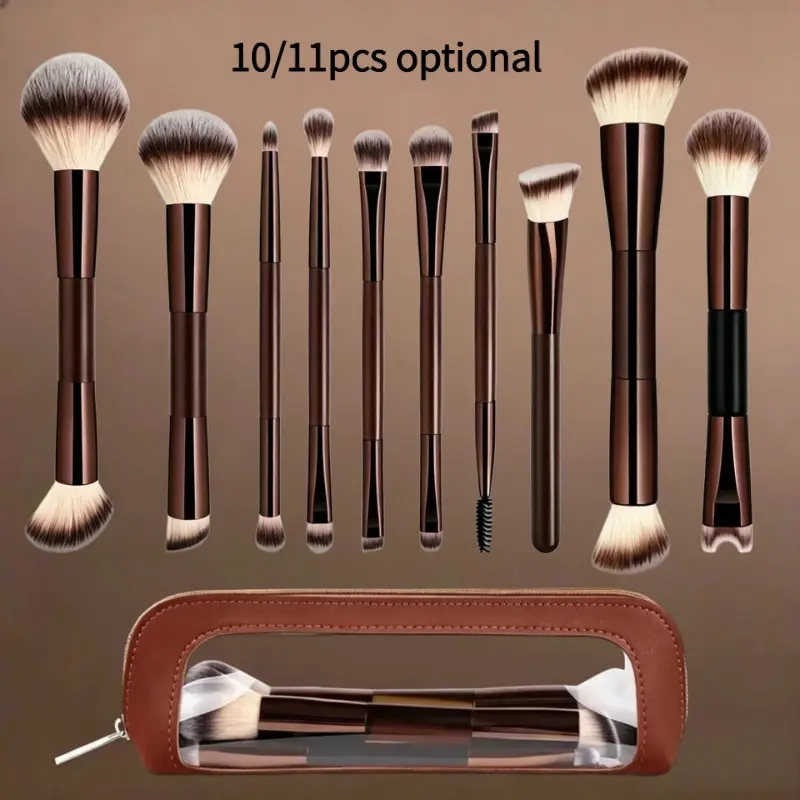 Double-Ended Makeup Brush Set, Brush Kit, Face Makeup Brushes, Soft Bristle Foundation Blush Concealer Brushes, Travel & Gift Essential Beauty Tools, Elegant Storage Case Included