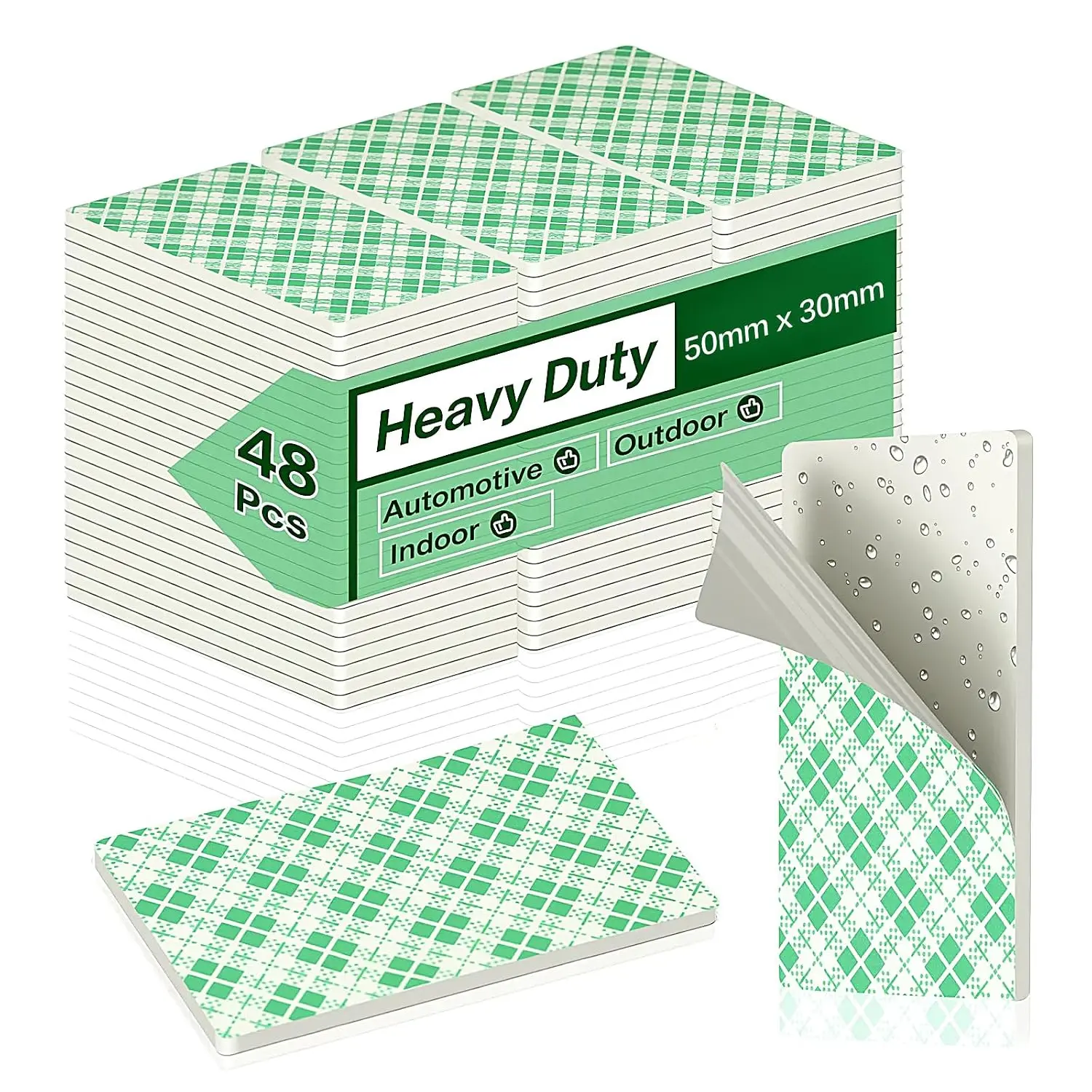 Double Sided  Tape Pads, 48 count Double Coated Pre-Cut Rectangles Mounting, 2mm Thick Heavy Duty White Polyurethane  with High Tack Adhesive for Crafts, , Outdoor Signs&  (50x30mm)