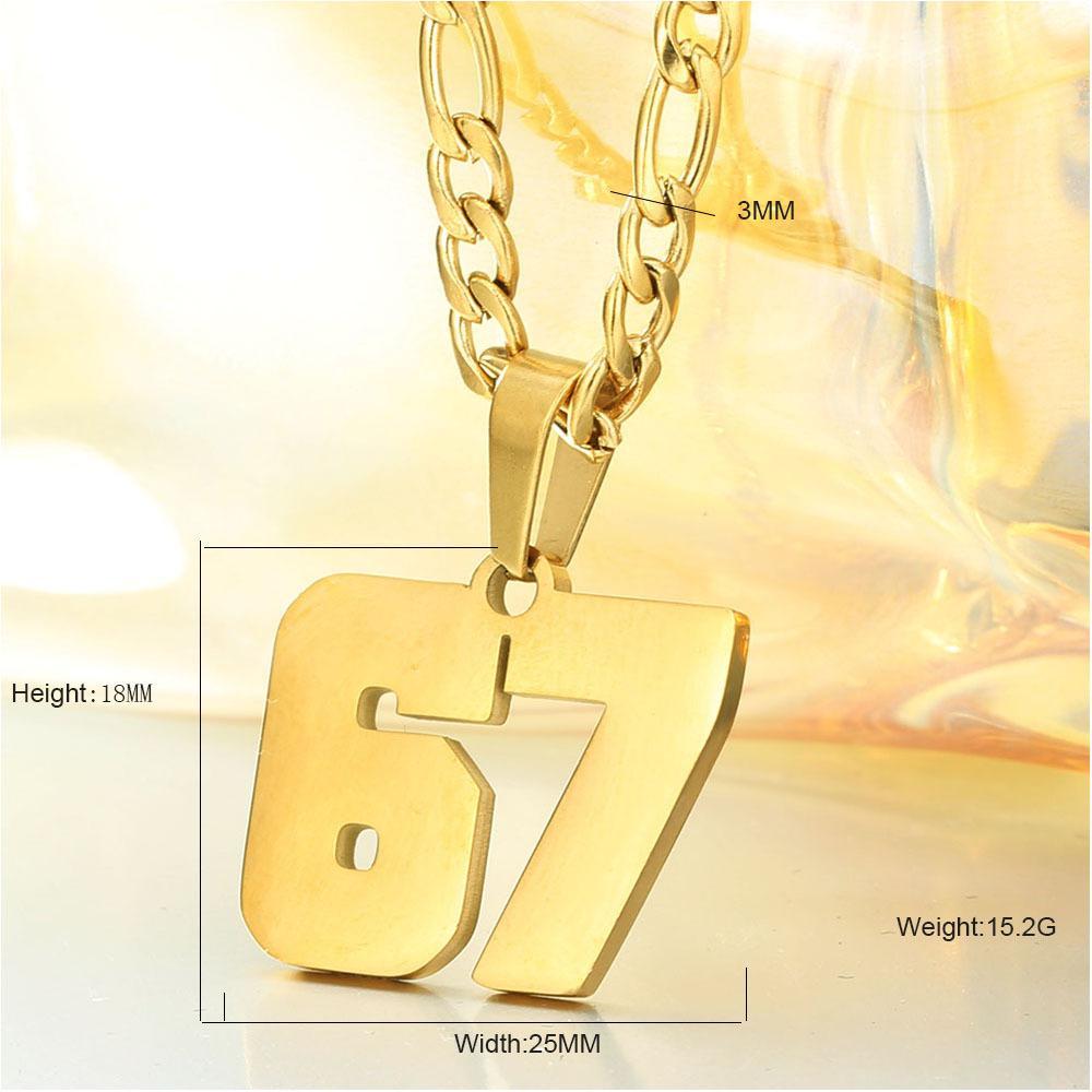 European and American Fashion Stainless Steel Number 67 Necklace, Hip Hop Personality Pendant, Titanium Steel Chain Versatile Jewelry for Men and Women