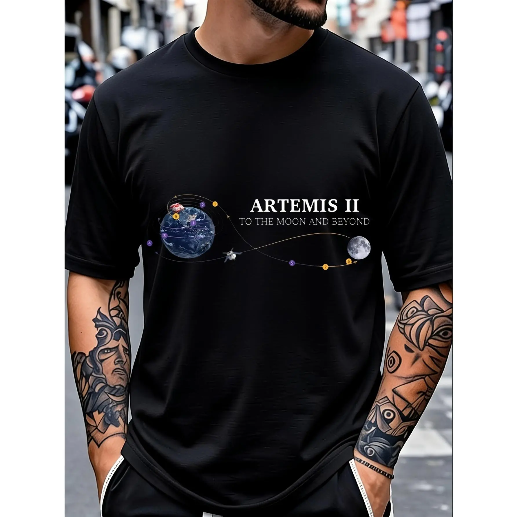 Unisex Retro Artemis II Moon Mission Graphic T-Shirt, Casual Streetwear in Soft 100% Cotton Fabric with Slight Stretch, Men's Short Sleeve Round Neck Top, Tshirt