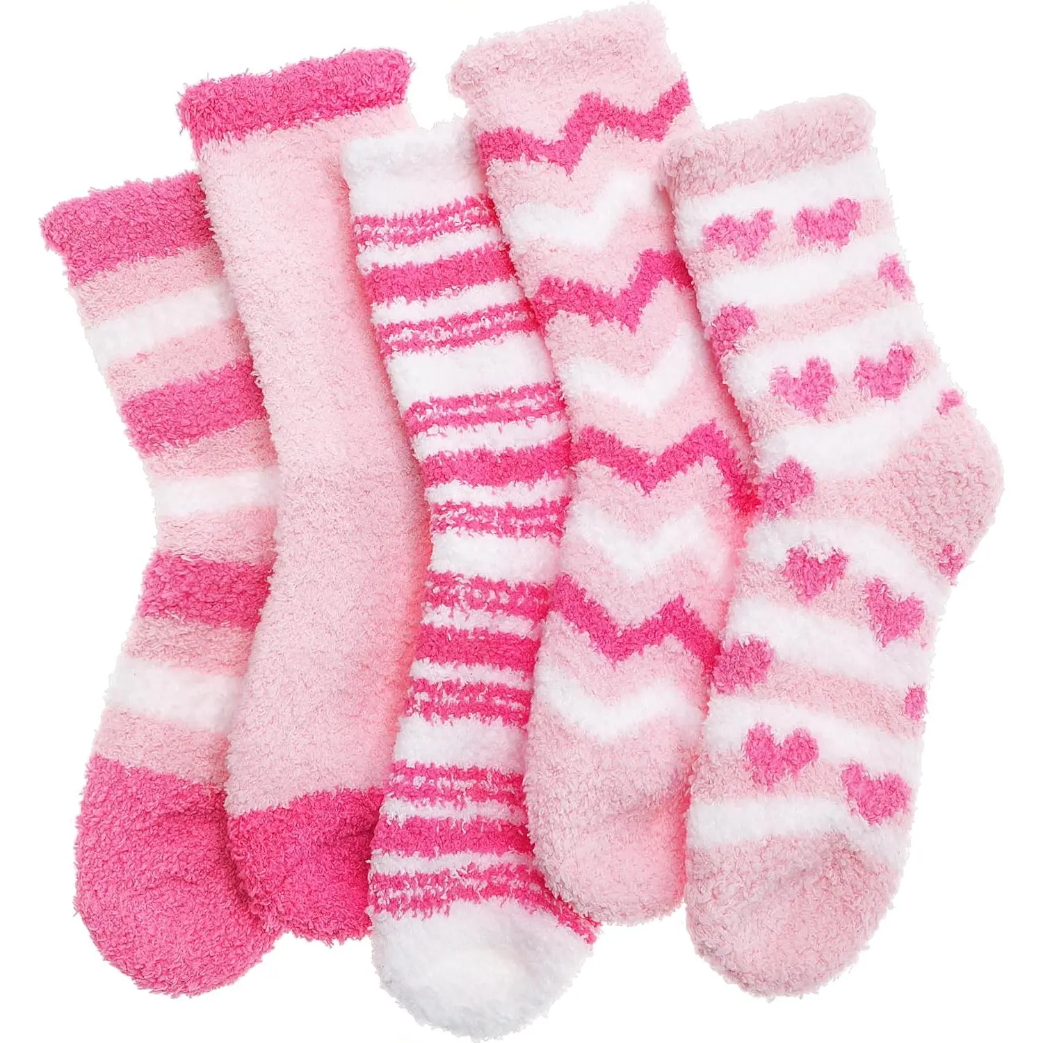 Women's Soft Thick Winter Fleece Slipper Socks - Cozy Indoor Fuzzy Socks with Flexible Cuff, Comfortable Fit, Plush Fabric, Reinforced Toe, 5 Pairs