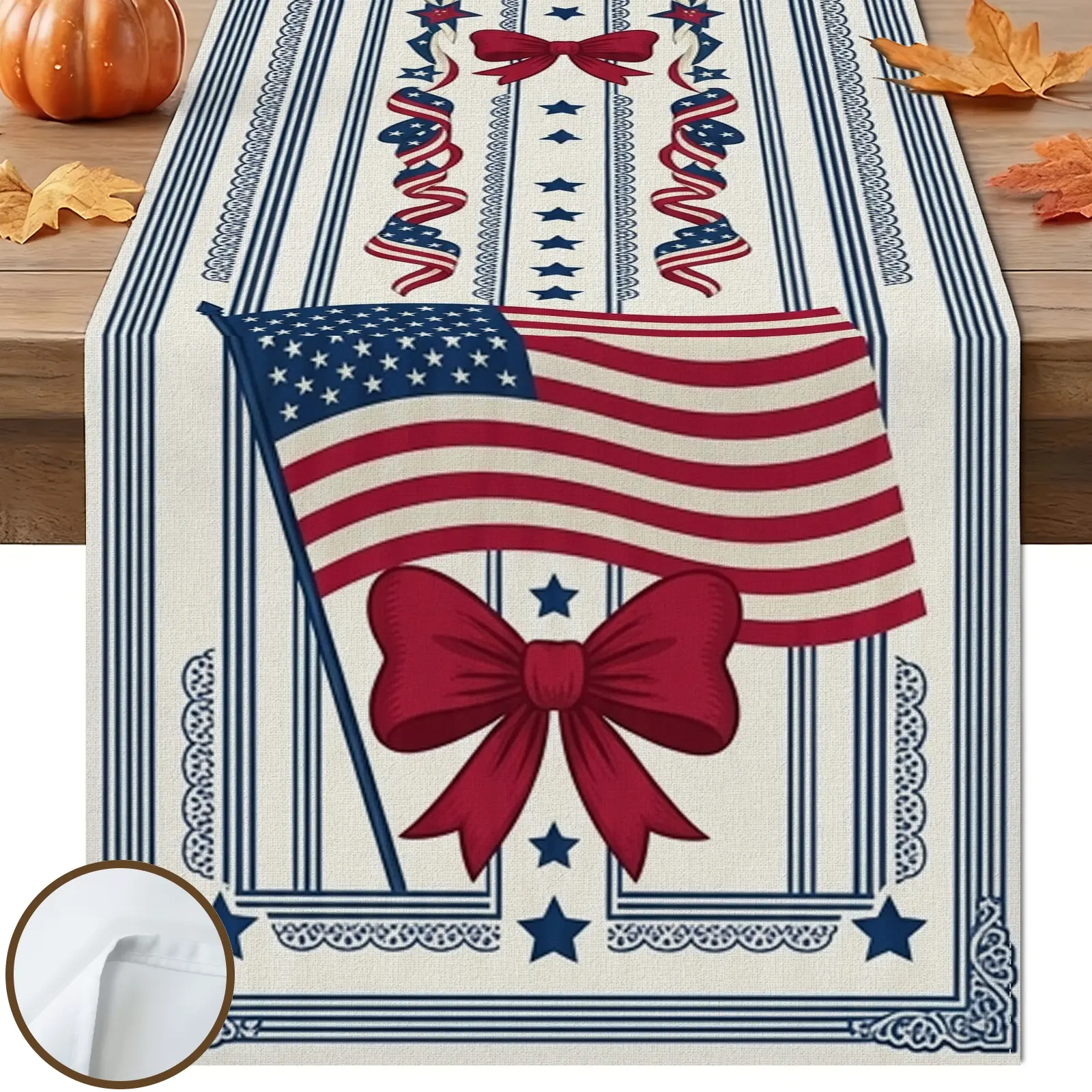 1pc American Flag Ribbon Stars Table Runner, Rustic Americana Style, Red White and Blue Decorative Border, for Dining Table Kitchen Decor Home Decor Labor Day Decor