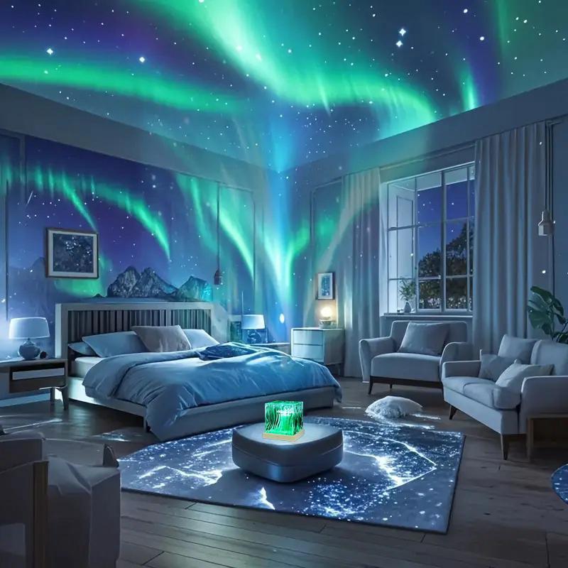 Aurora Projector Night Light, Atmosphere Light, USB Powered LED Projector Lamp with Remote Control, 16 Dynamic Lighting Effects, Suitable for Bedroom, Living Room, Home Theater, Game Room Decor