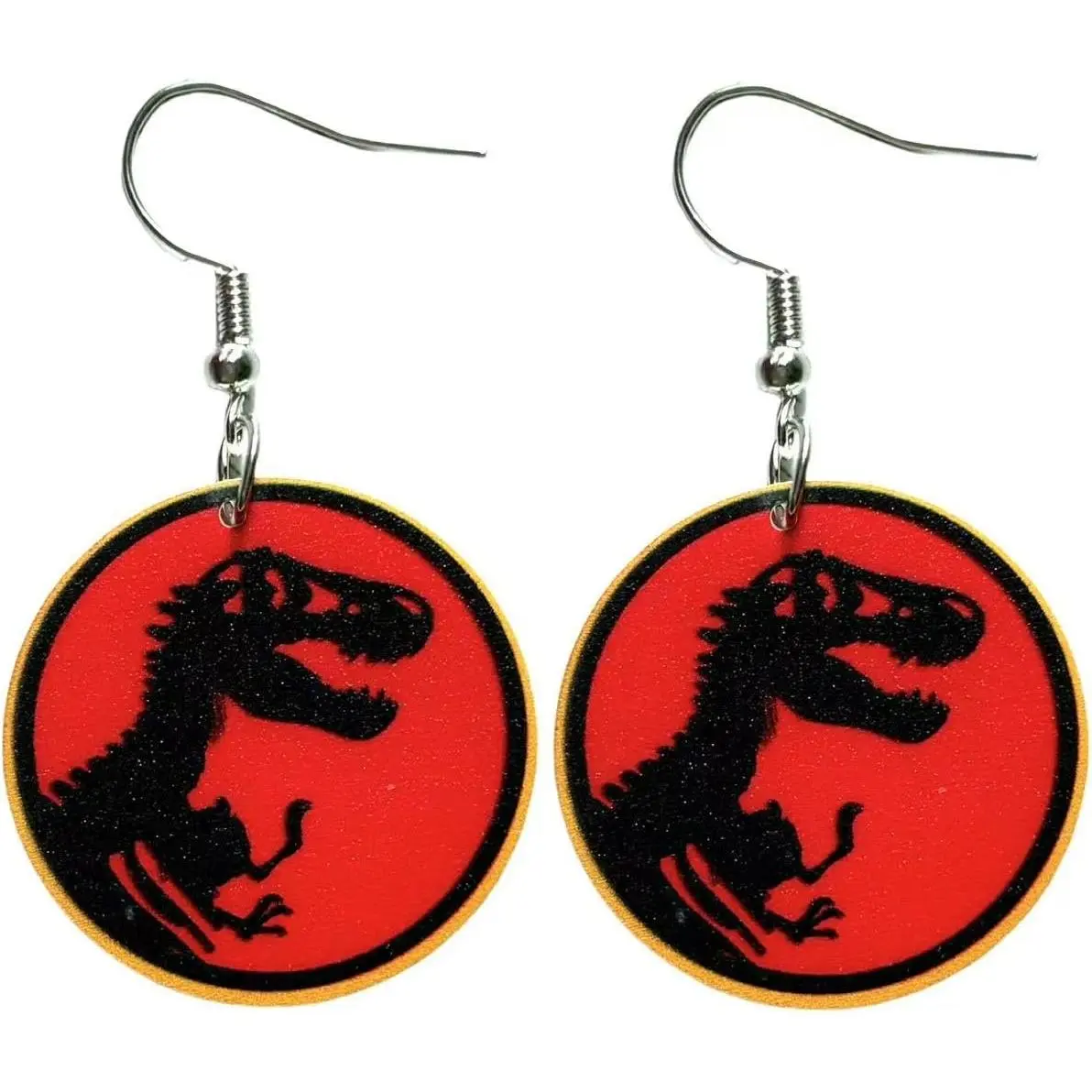 Dinosaur Dangle Earrings, Red and Black, Lightweight Costume  for Halloween
