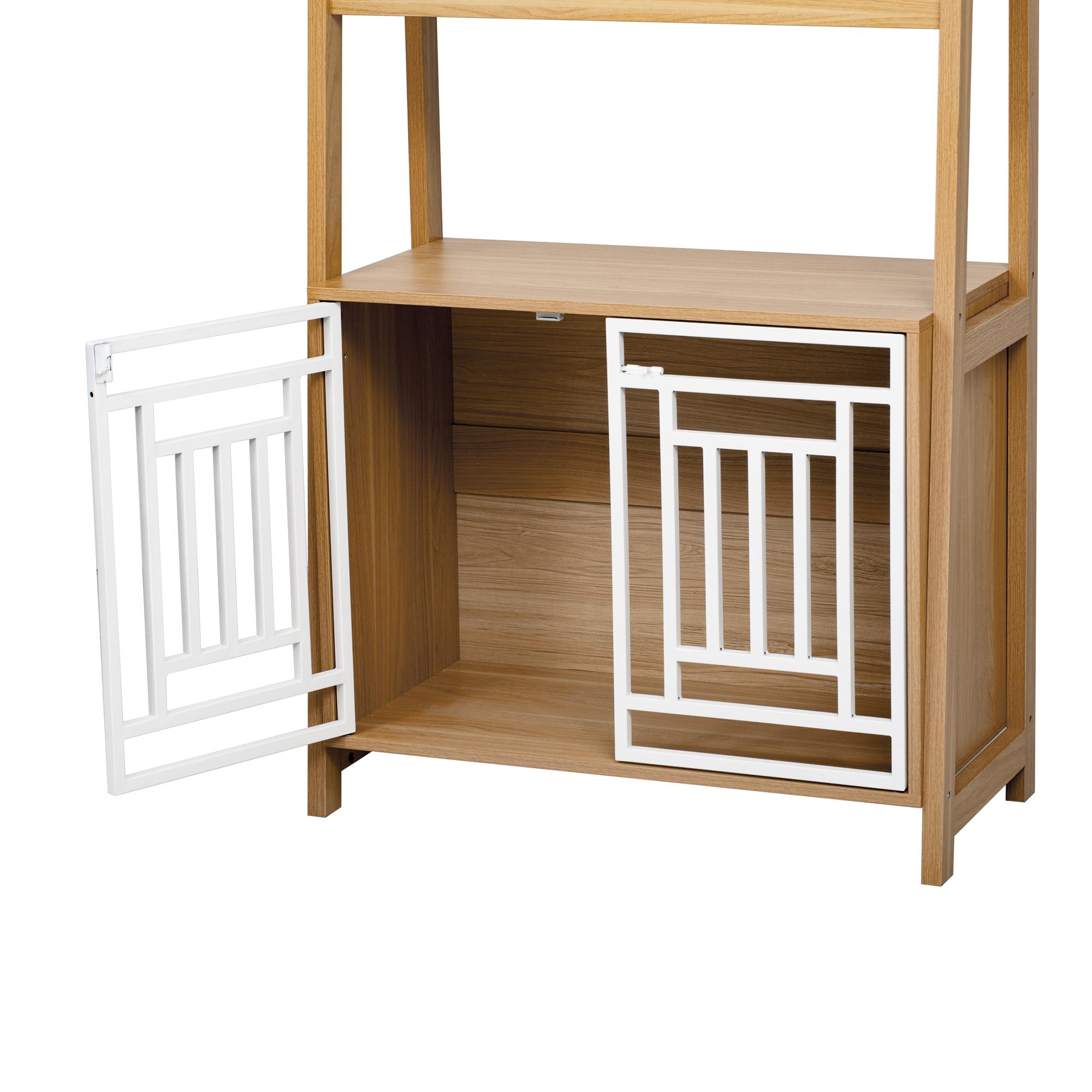 Modern 2 IN 1 Dog Furniture Dog Crate Ladder Bookshelf, Tall Wood Display Shelf  with Storage, Dog Kennel Bookcase for Small-sized Dogs up to 50lbs, 32.5"L