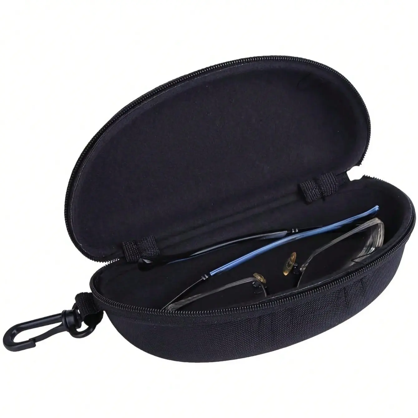 Elegant Polyester Eyeglass Case with Zipper and Hook, Hard Shell Unisex Glasses Box, Fashion Accessory Storage