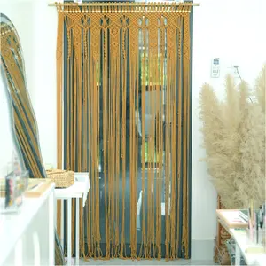 Macrame Curtains & Drapes, Long Curtains For Living Room, Tassel Curtain Curtain For Doorway, Door String Curtain Beads For Doorways, Boho Valance, Wall Macrame Dr, L77" X W35", Bead_Gold