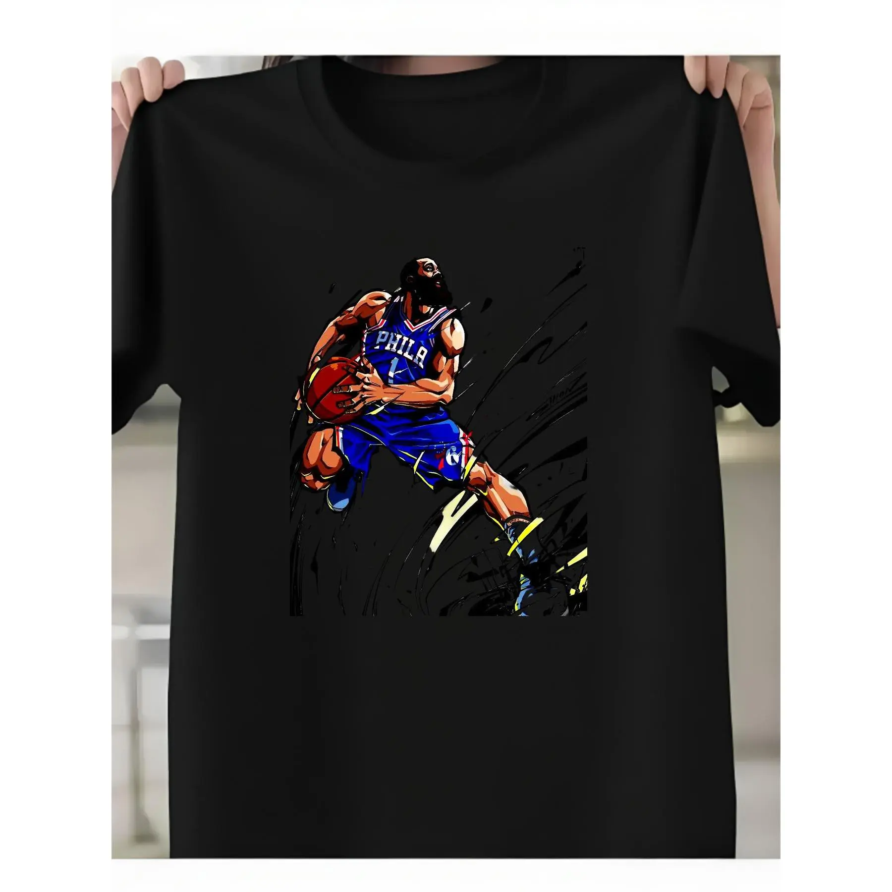 Unisex Cotton T-Shirt with Basketball Graphic Print, Casual Short Sleeve Crew Neck Knit Top for Game Day and Sports Enthusiasts