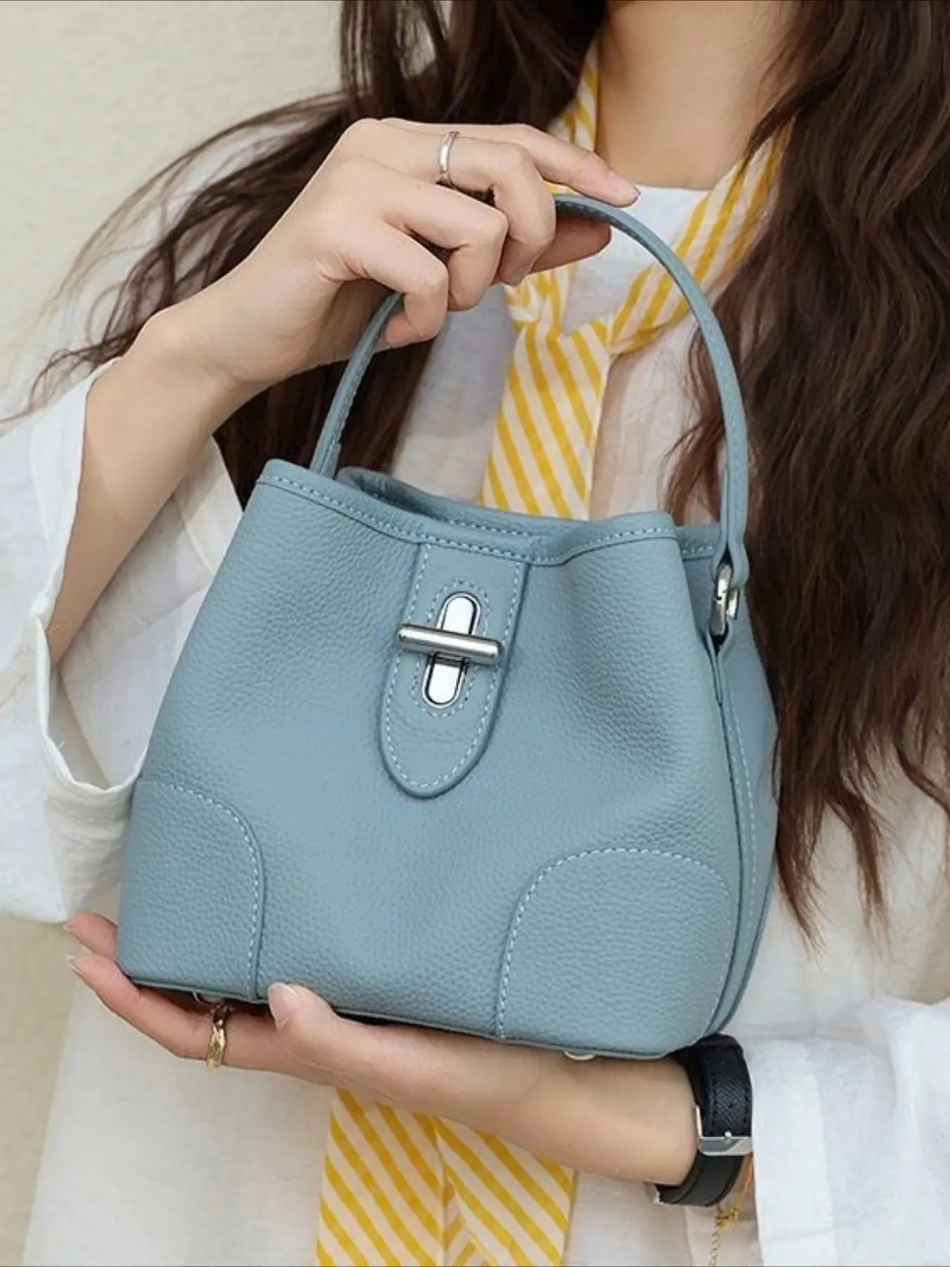 Bags Korean niche leather bucket bags niche versatile large-capacity handbags commuter shoulder underarm messenger bags