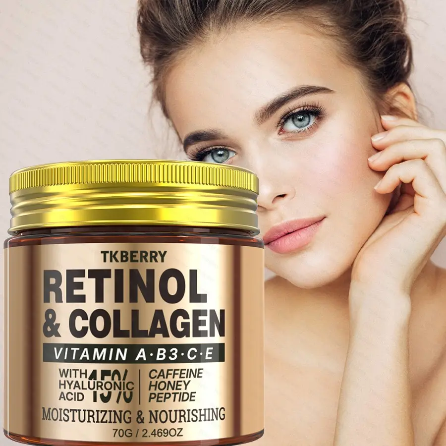 70g Retinol Collagen cream,Skin Tightening Face Cream with Retinol, Hyaluronic Acid Vitamin A·B3.C.E Caffeine Niacinamide for Face Moisturizing Cream,Hydrated Smoother Lifted Skin,Face Lift Cream Skin Care，Smooth skin,Suitable for daily skincare