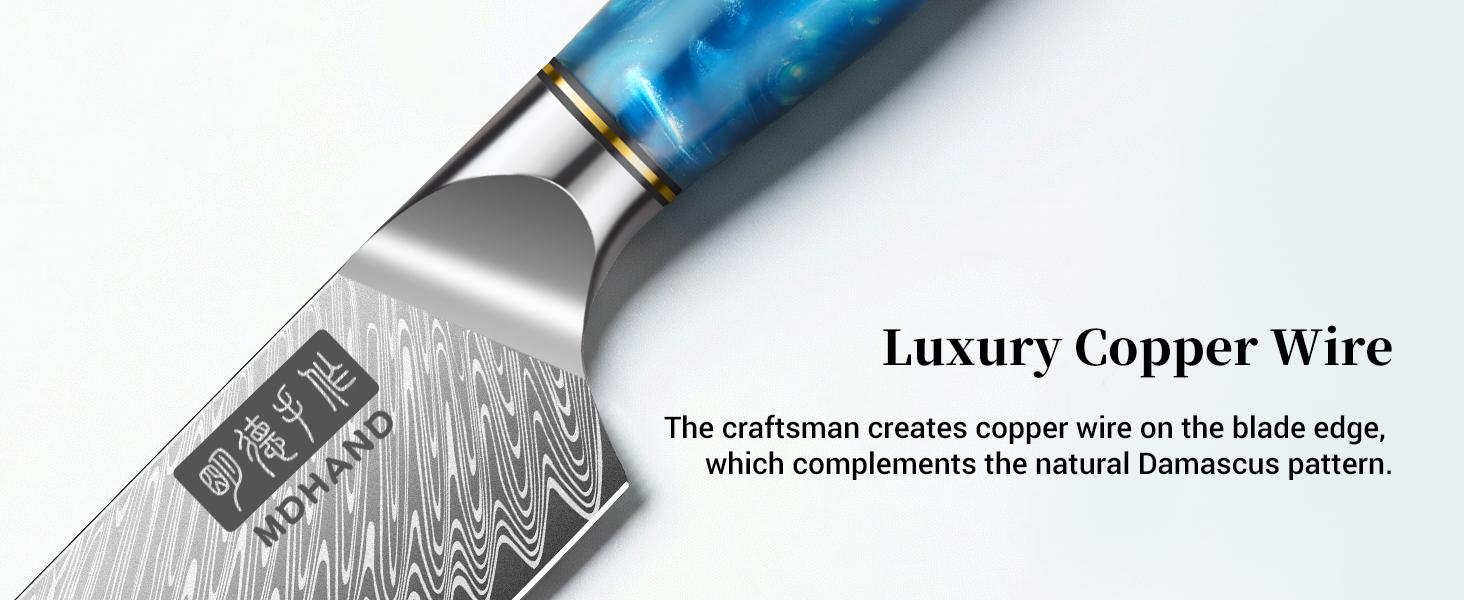 MDHAND Damascus Kitchen Knife Set 3PCS, Japanese VG10 Super Steel Core Professional Chef Knife Set, Ultra Sharp Professional Chef Knives with Azure Timber Collection Handle, Gifts for Men Women