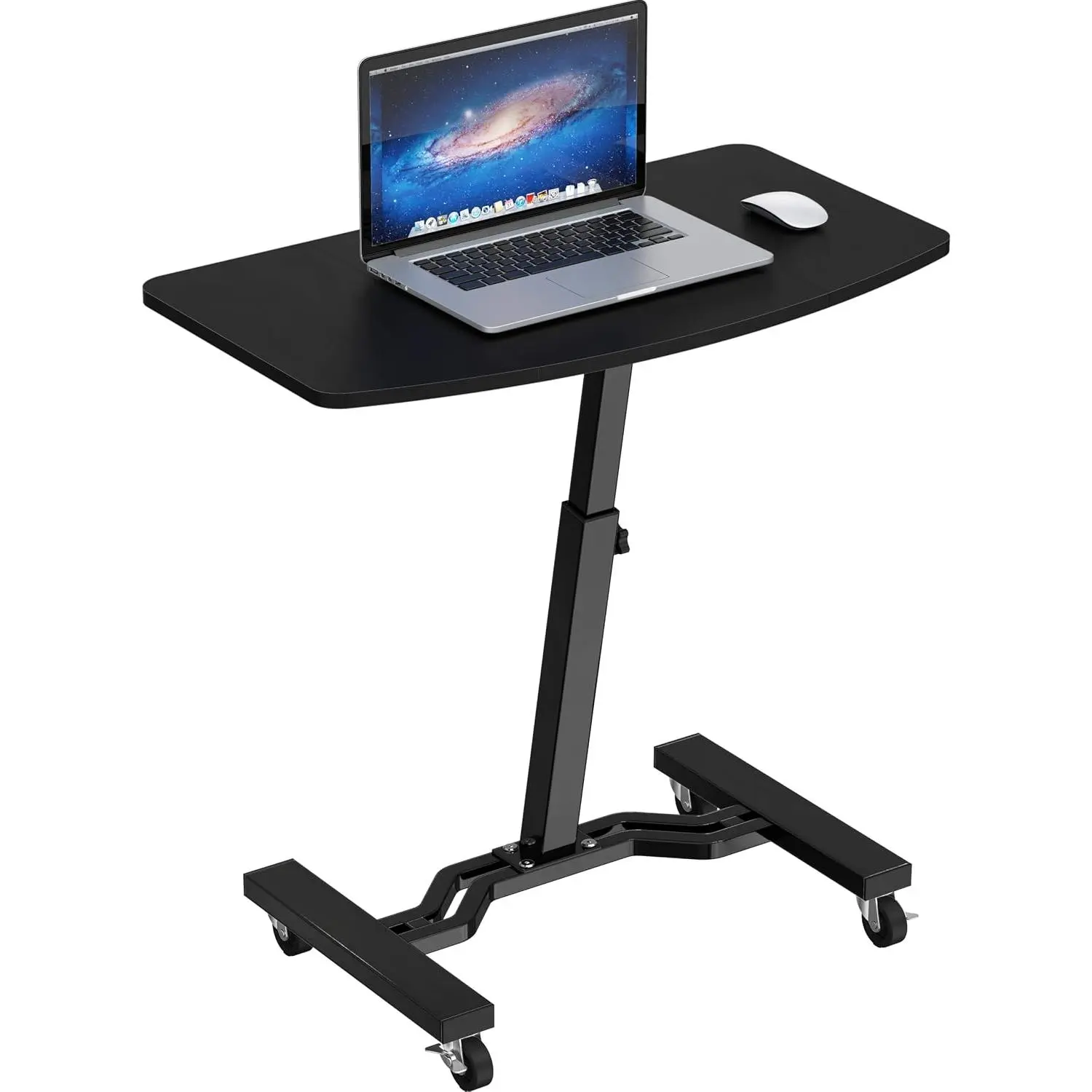 Mobile Height Adjustable Laptop Rolling Cart w/Lockable Wheels, Black | Height Adjustable from 28" to 33"