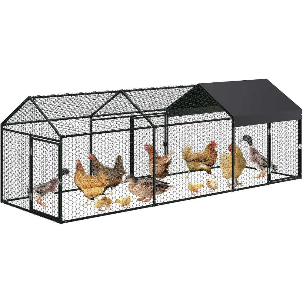 Metal Chicken Coop with Cover, Metal Chicken Run with 3 Doors, Chicken Runs for Yard, Poultry Cage for Rabbit Duck Goose, Black, 120" x40" x40"