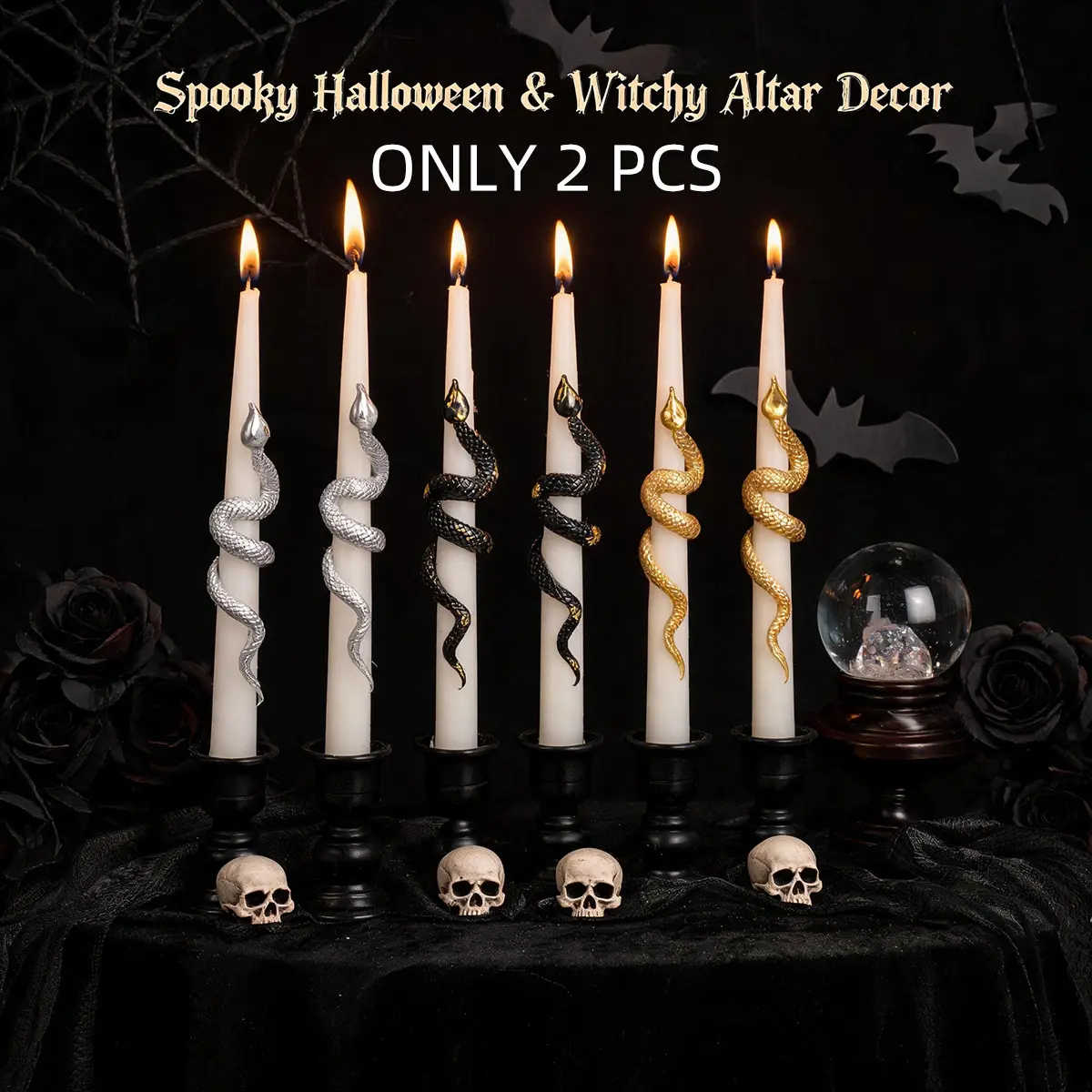 Elegant Snake Pattern Decorative Candles Set of 2, Perfect for Halloween, Diwali, Christmas, Party Decorations, Enhance Festive Atmosphere