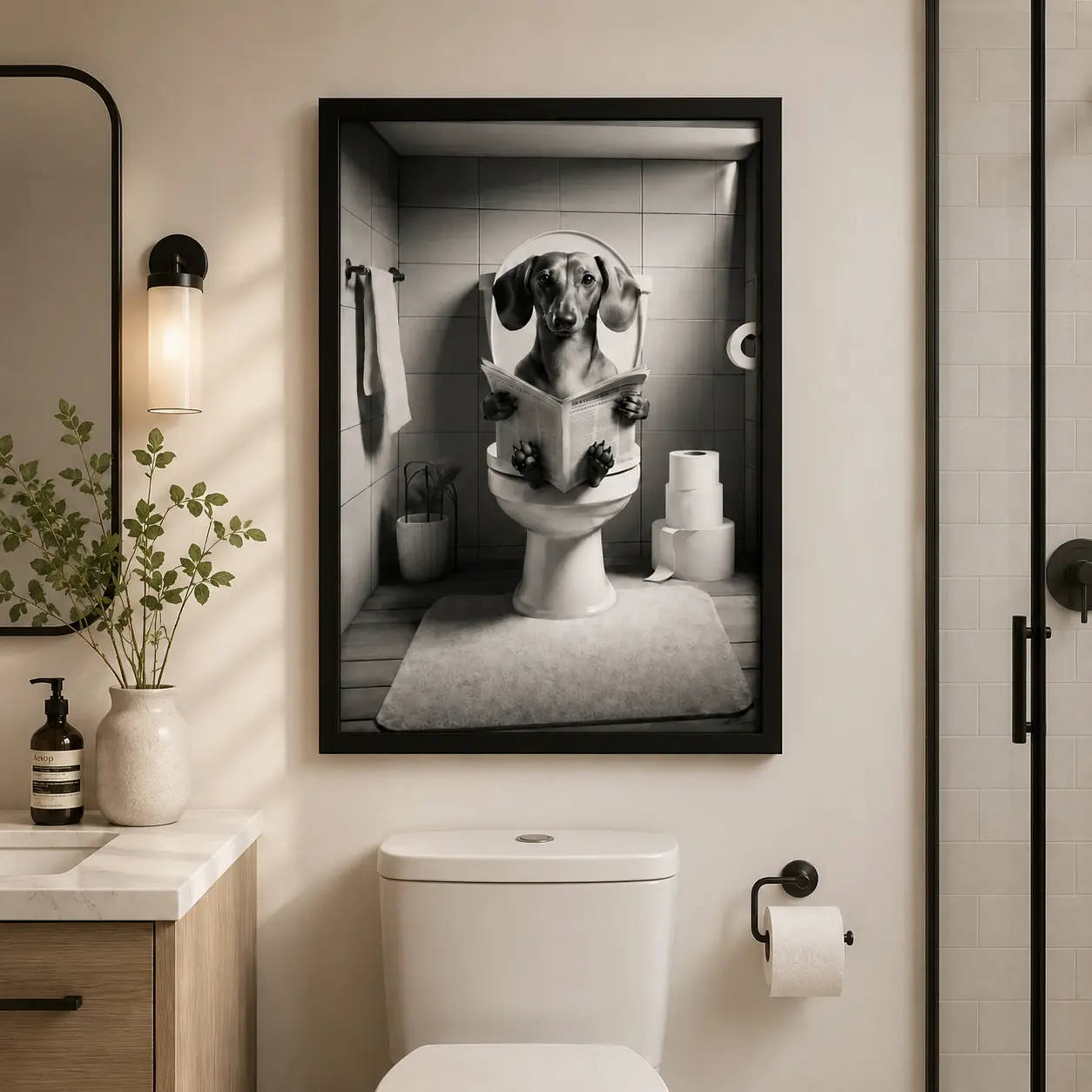 Funny Dachshund Wall Art, Dog in Toilet Poster, Bathroom Decor & Pet Art, Dog Lover Gift, Funny Bathroom Decor, Cute Dog Wall Art