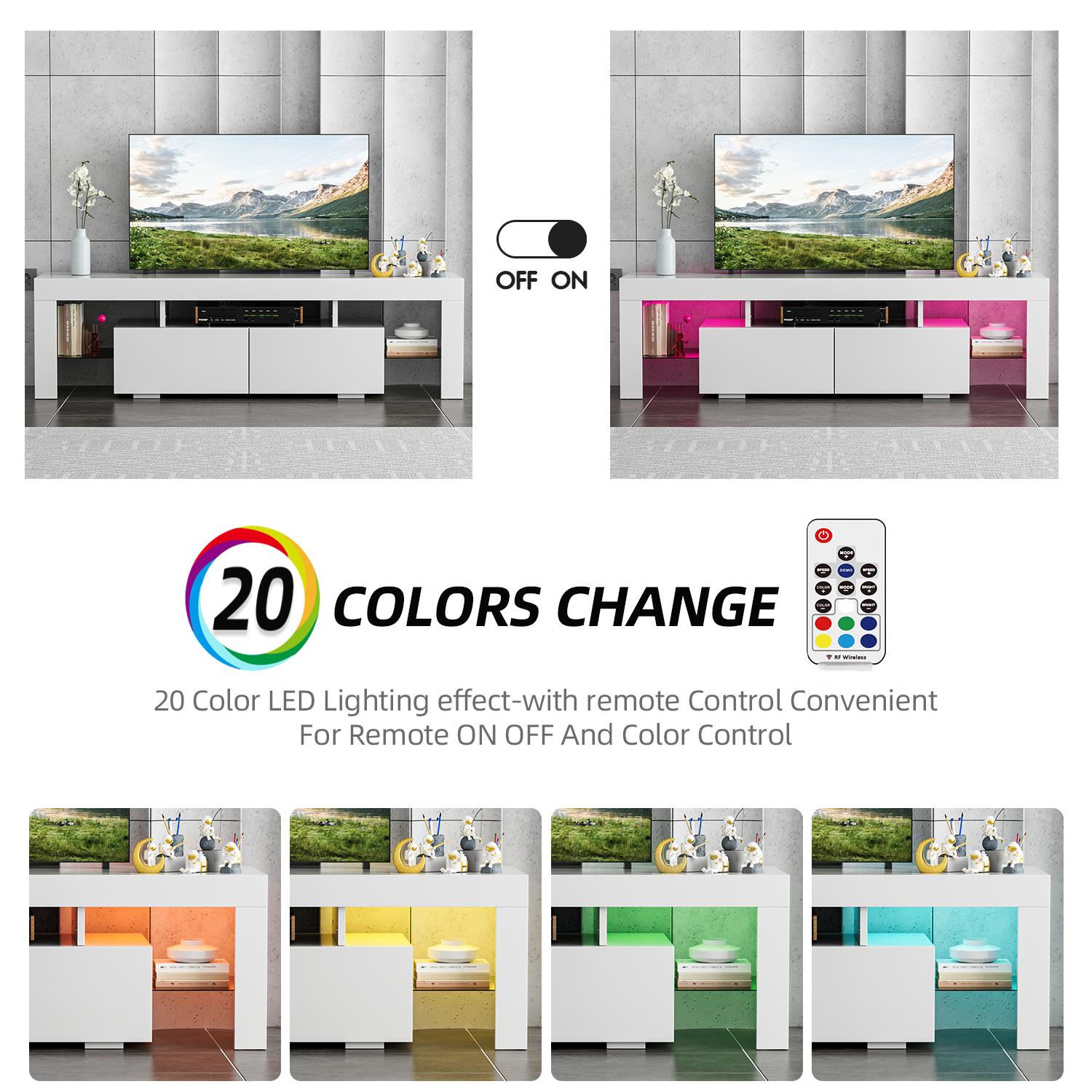 FURMAX 63'' Media Console, TV Stand for TV up to 70",Entertainment Center with LED Lights