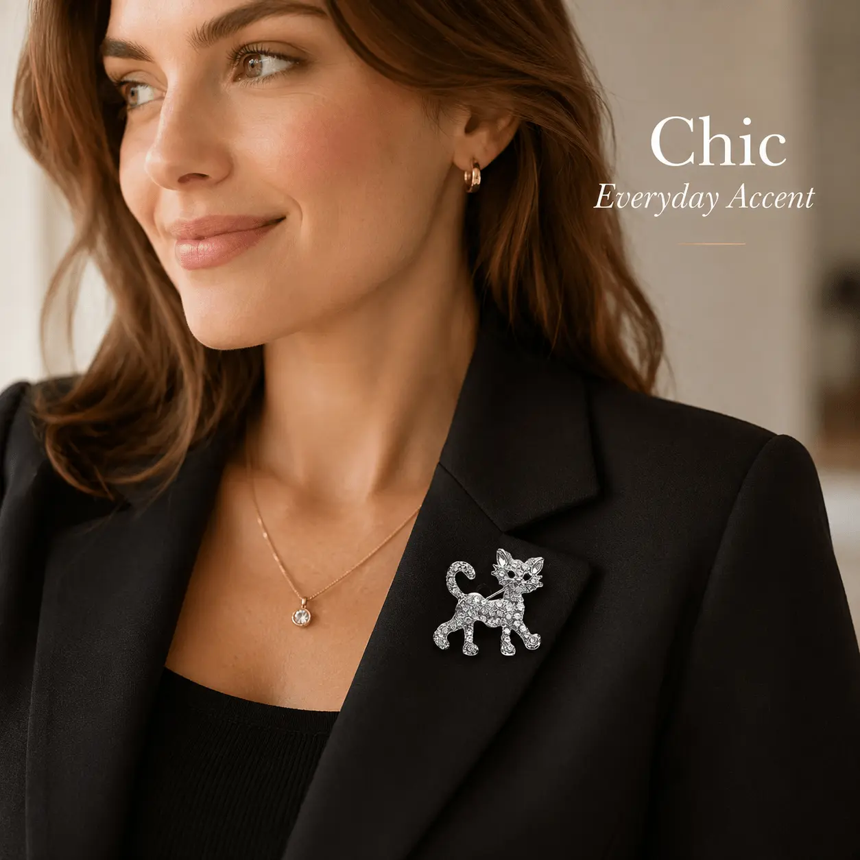 Cute Cat Brooch Pin for Women, Sparkly Animal Lapel Pin, Chic Blazer Brooch Accessory, Trendy Jacket Collar Pin for Work, Party, Wedding & Gift for Her