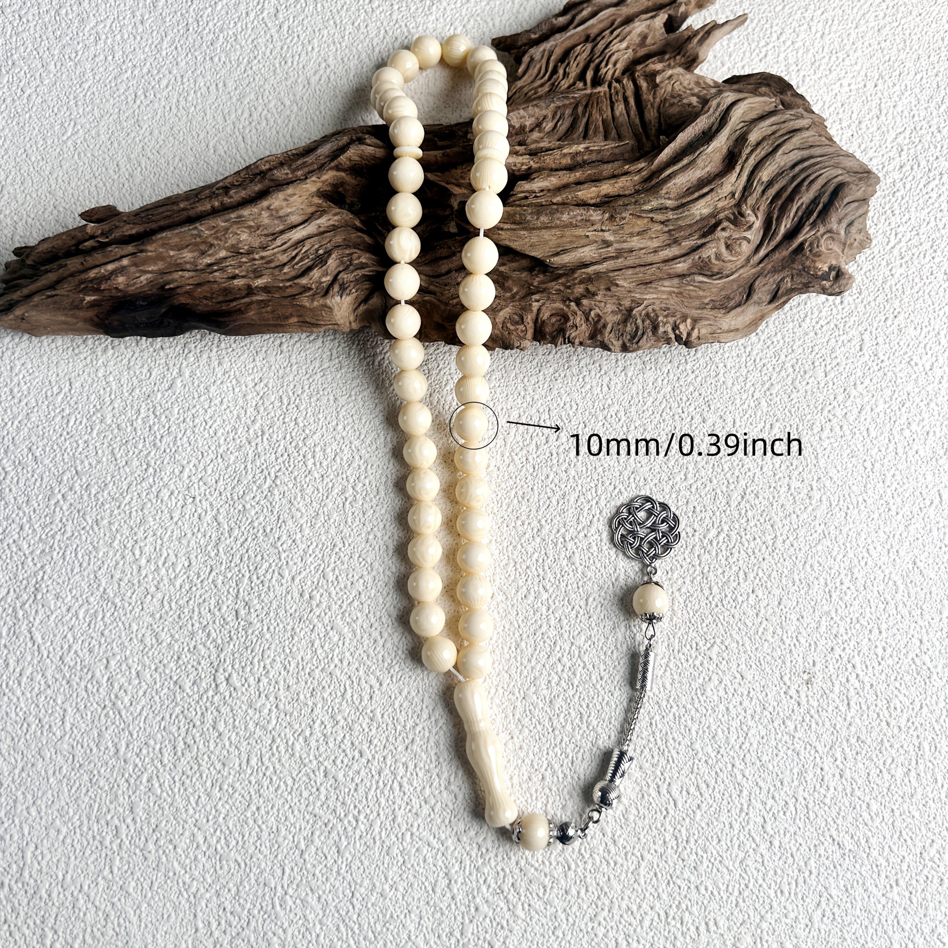 10mm Patterned Rice White 45 Beads Classic Rosary Elegant Round Beads Bracelet for Women Muslim Tasbih Casual Handheld Bracelet