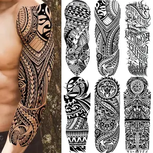 6 Sheets Full Arm Temporary Tattoo Stickers, Tribal Totem Polynesian Design, Waterproof Long-Lasting Realistic Fake Tattoos for Men Women Halloween Party Body Decoration