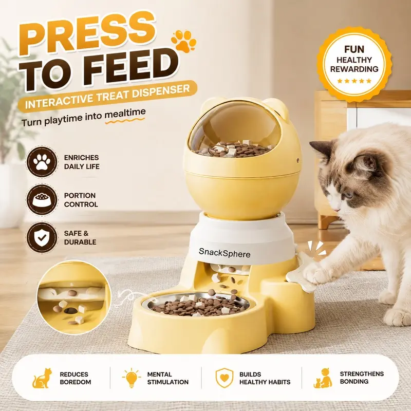 Automatic Cat Feeder, Large-Capacity Dog Feeder, Push-Type Quantitative Smart Bowl, Pet Food Dispenser, Convenient Pet Care Solution