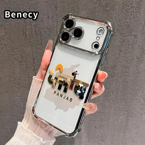 Phone Case - Transparent Electroplated TPU with Punjab's Essence Pattern, Four-Corner Drop Protection, Full Lens Raised Edge, Slim Lightweight Sweat & Slip-Resistant Shockproof Cover for iPhone 18/17/16/15/14/13/12/11 Pro Max Air Plus