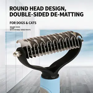 Pet Comb Dual-Sided Knot-Untangler, Stainless Steel Dog Cat Poodle Brush, Grooming Hair Remover, Pet Care Tool, Easy Cleaning Beauty Brush