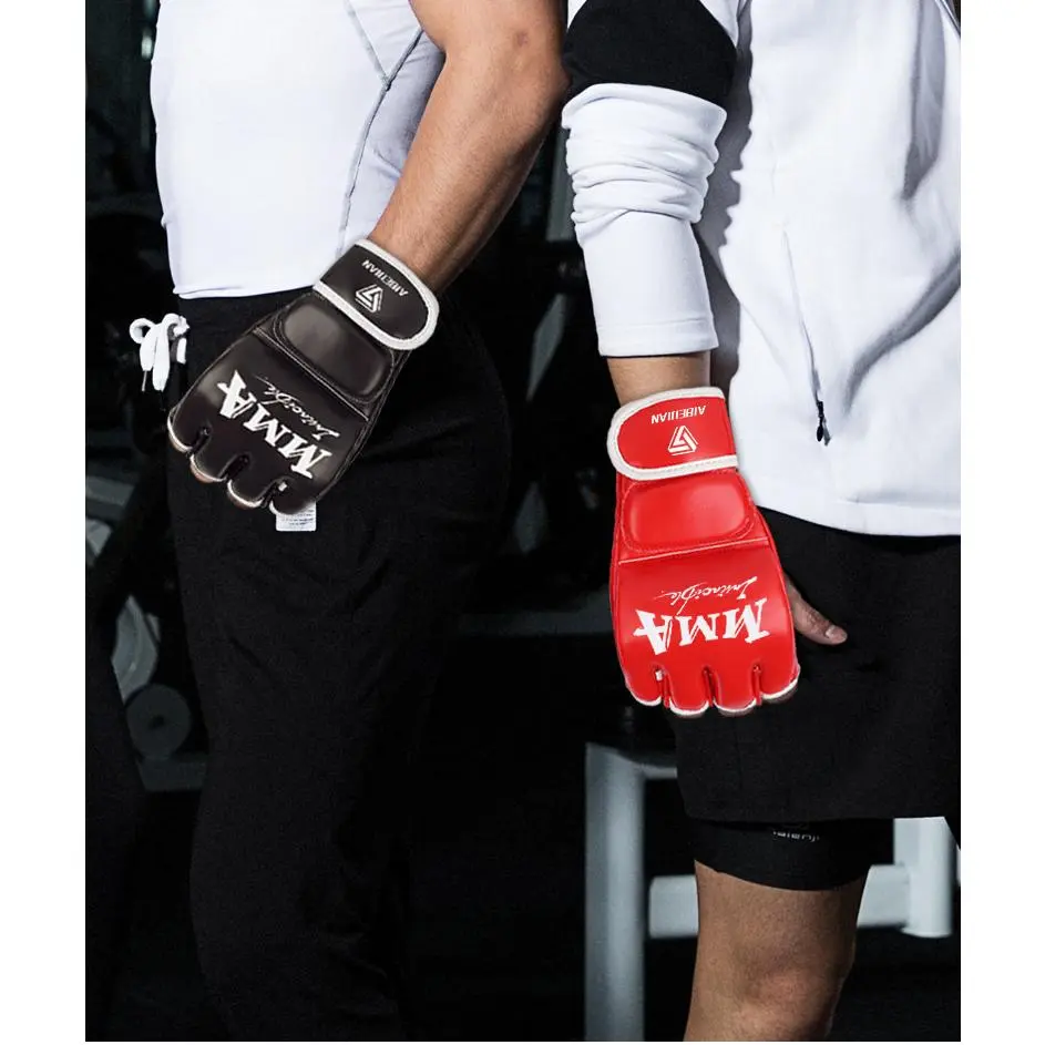 Unisex Lightweight PU Leather MMA Open-Finger Boxing Gloves - for Adults, Kids Training, Sparring, Heavy Bag Martial Arts Use