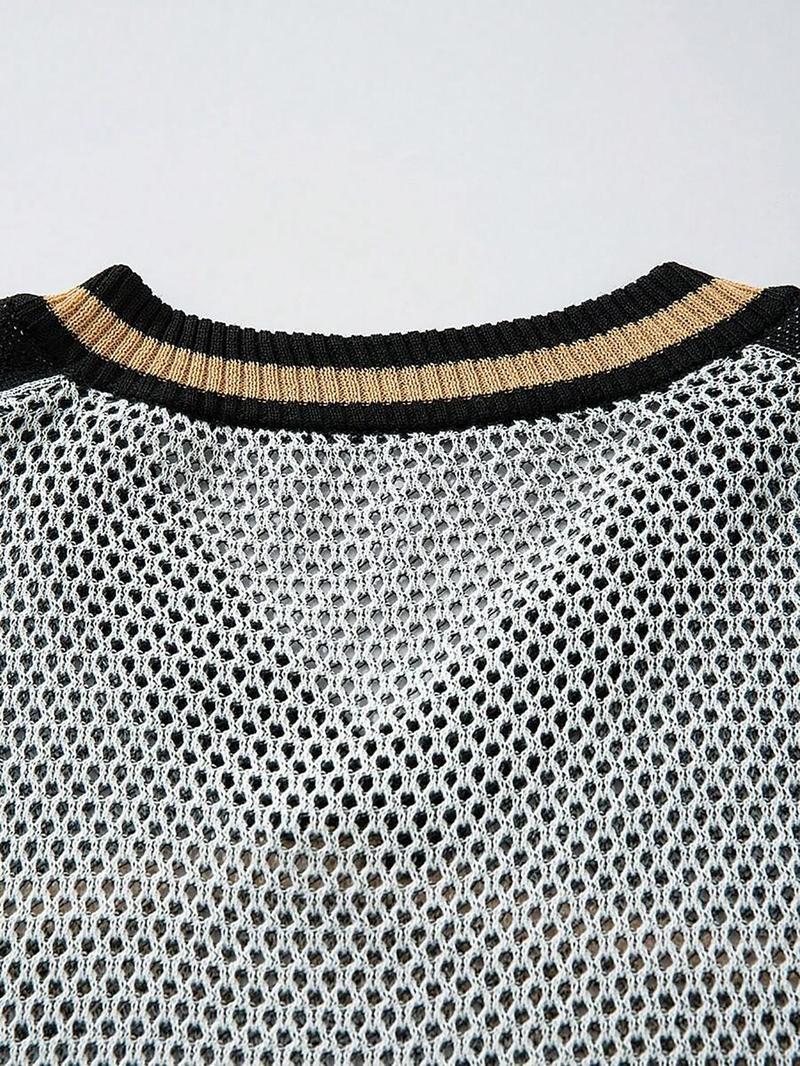 Women's Vintage Letter Pattern Sweater, Casual Loose Fitted Long Sleeve Jumper for Summer, Fashion Women's Knitwear for Daily Wear, Tops, Casual Streetwear Top