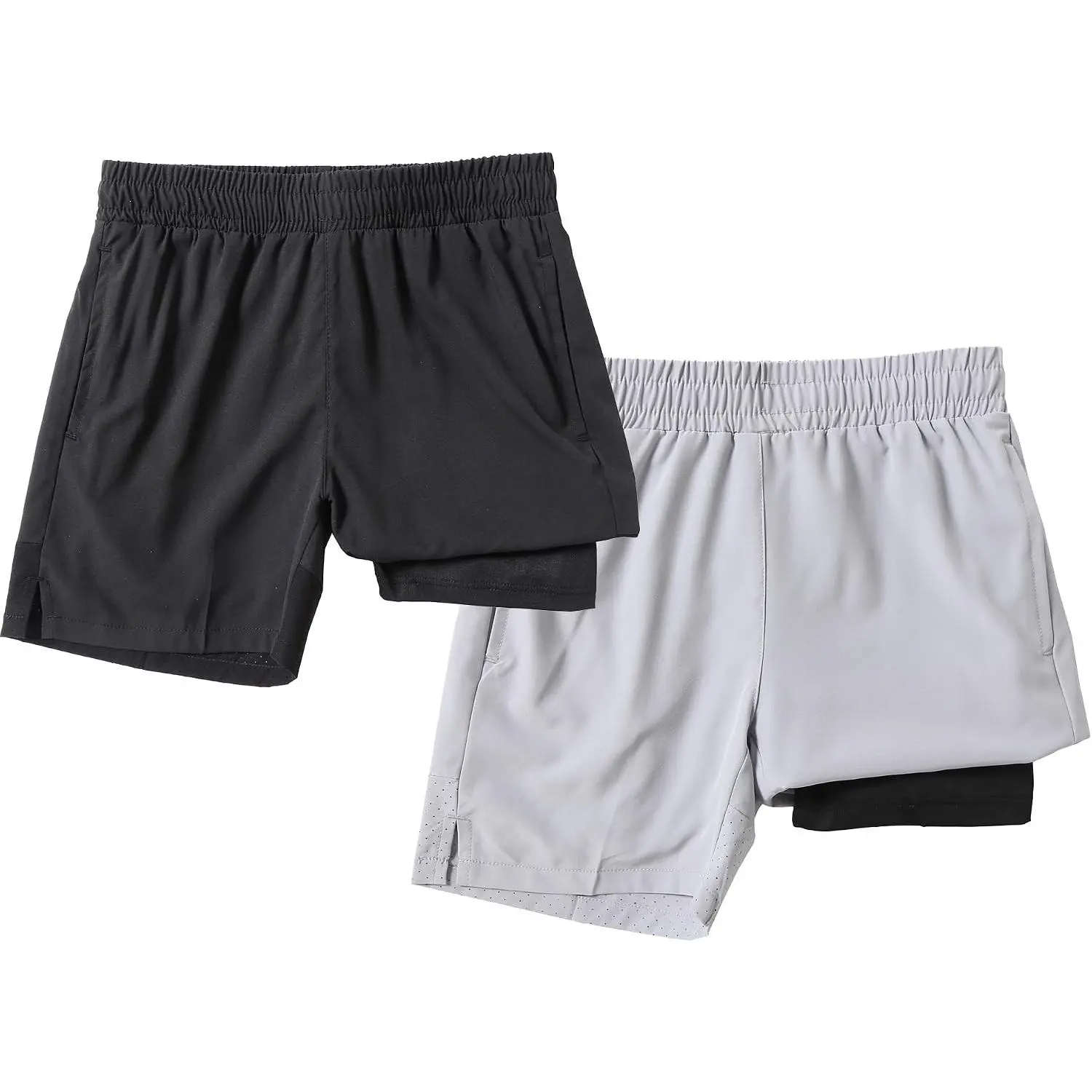 2 Pack Boys Box Brief Liner Compression Zipper Pocket Shorts Kids Quick Dry Active Sports Shorts with Reflective Strip