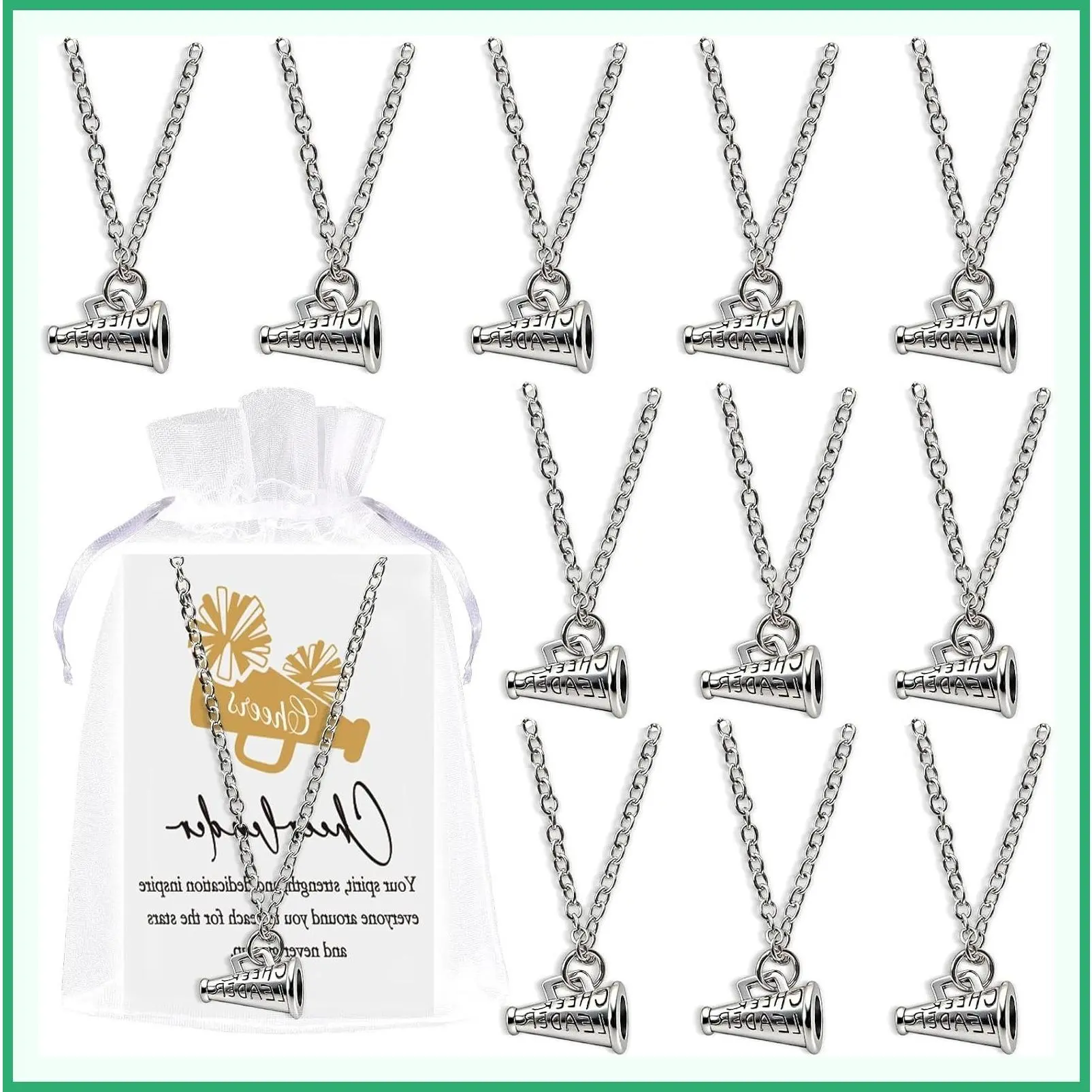 Cheerleader Necklace Bulk with Personal Motivational Card, Megaphone Dance Team Cheerleading Accessories, Cheer Gifts