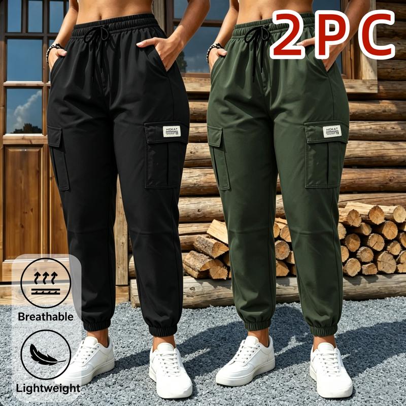 Women's 2PC Activewear Jogger Pants - Lightweight Baggy Polypropylene Universal Sport Bottoms, Elastic Waist Drawstring, Multi-Pocket Ankle Binding, for Urban Work & Outdoor Jogging (Soft Bottoms Women's Sports Joggers Variant)
