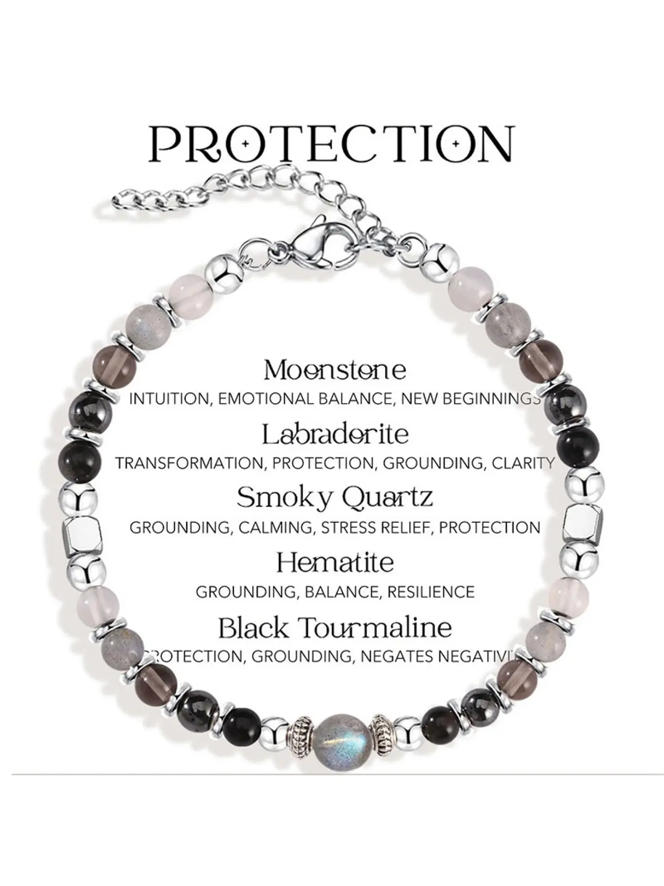 Adjustable Beaded Design Gemstone Bracelet for Women, Mixed-Material Natural Stone Beaded Bangle, Stress-Relief Mood Calming Bracelet for Daily Commute, European and American Healing Jewelry for Emotional Stability, Protective Versatile Wrist Accessory