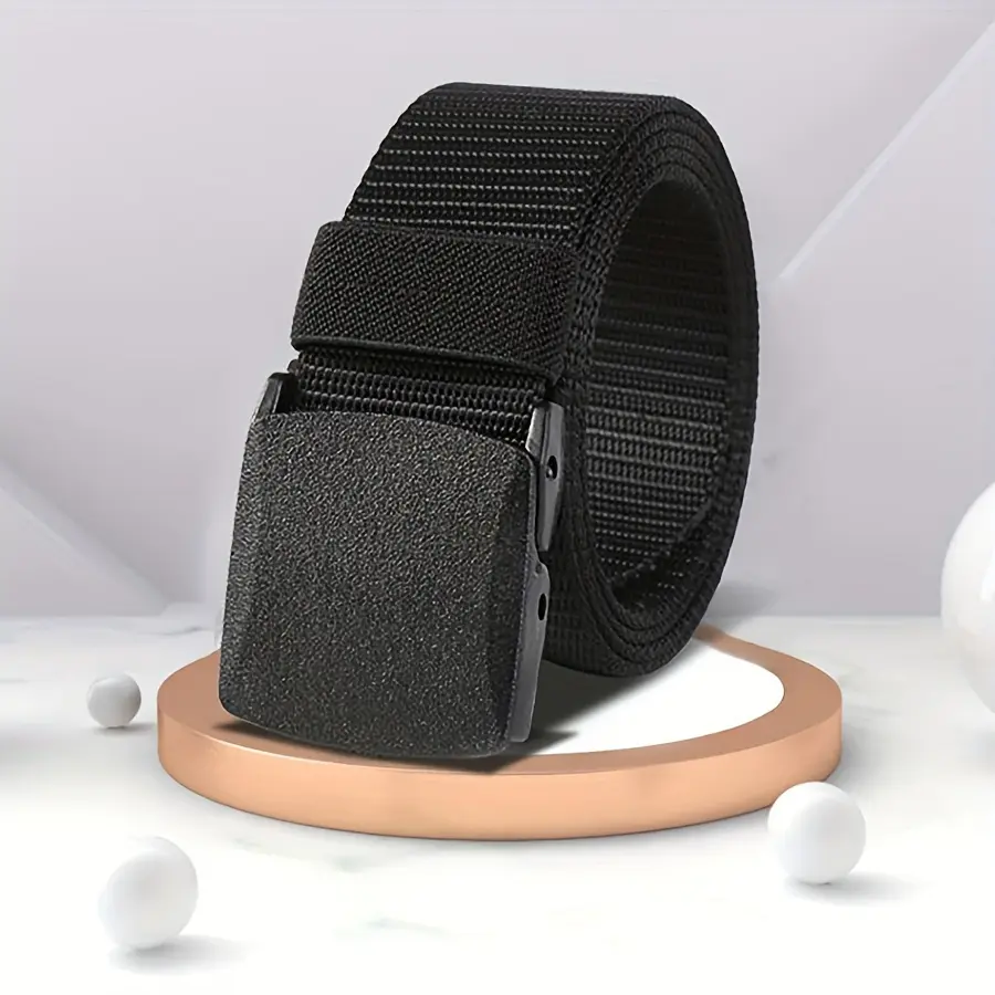 Nylon belt for both men and women, non-metal buckle, hypoallergenic, suitable for young people, outdoor leisure, smooth buckle nylon belt, passes security checks, trendy sports belt