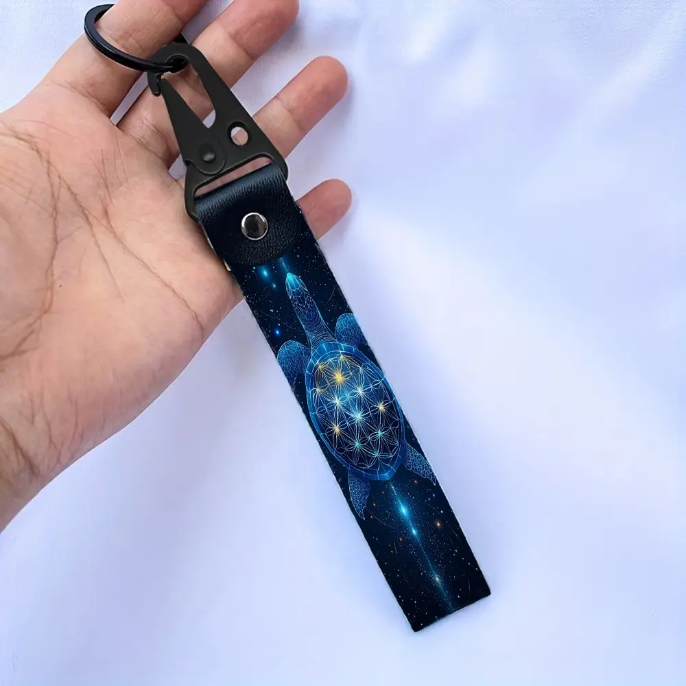 1pc Starry Turtle Pattern Keychain, Style Car Motorcycle Webbing Lanyard, Vehicle Key Ring, Stylish Key Holder Accessory