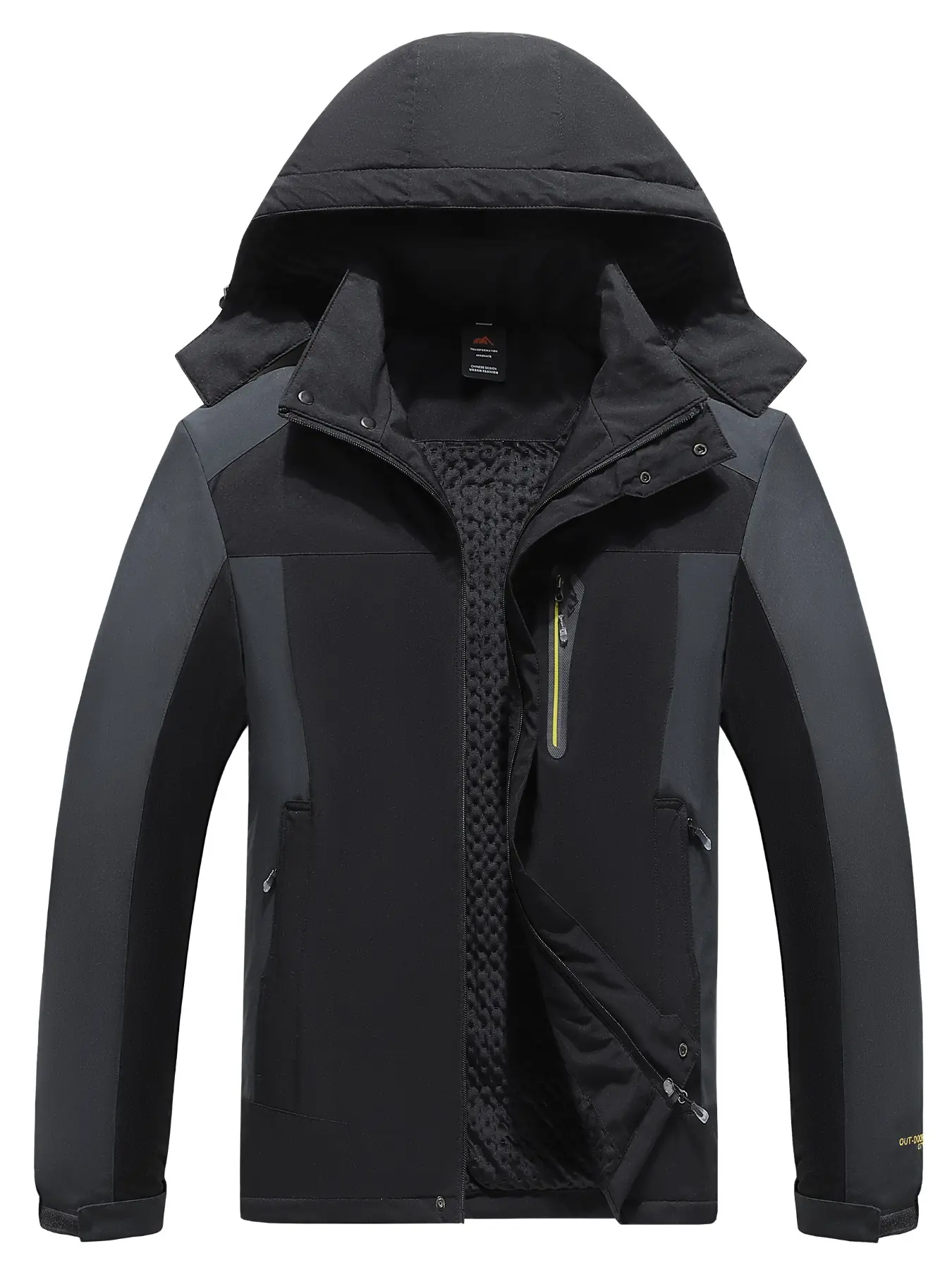 Men's Fleece Lined Ski Jacket, Sports Outerwear, Waterproof Windproof Durable, Hooded Design, Ideal for Work, Skiing, Hiking, Fishing, Camping, Travel