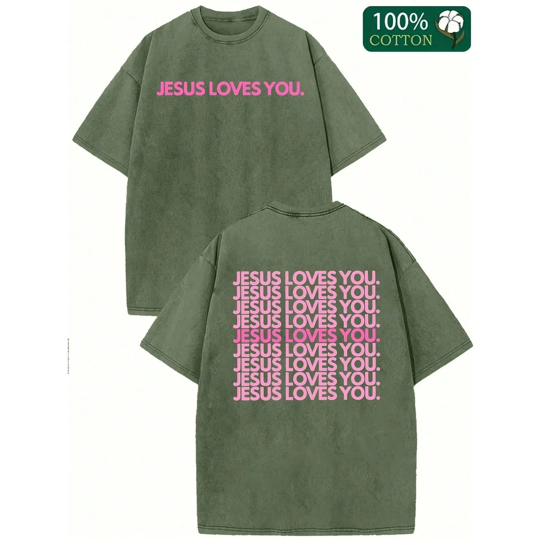 The Kith Washed-Effect T-Shirt With Religious-Style Lettering Print-Christian Clothing, Unisex Crew Neck Top, Suitable For Church, Casual Wear, Gift Giving