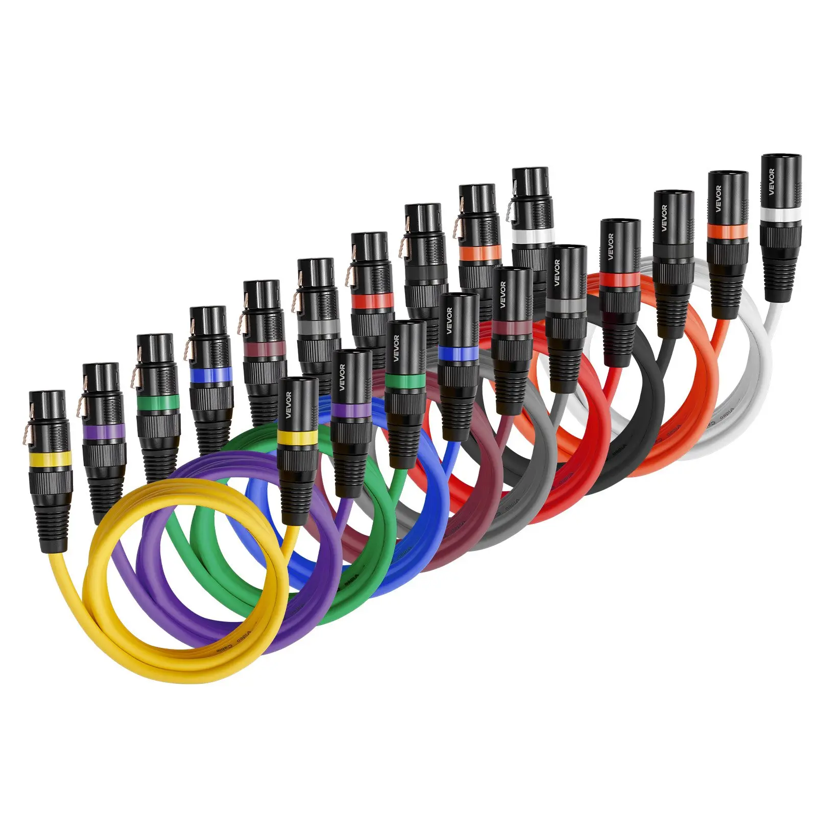 VEVOR XLR Cable 6.5 ft, 10 Pack, Shielded Balanced DMX Male to Female Microphone Cables, Gold-Plated 3-Pin XLR Mic Speaker Cord Wire, for Stage Lighting, Microphones, Amplifier, Mixer, Speaker System