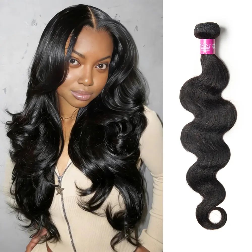 RAGMZZE 10–30 Inch Grade 10A Raw Burmese Human Hair Bundles — 100% natural black hair with a Grade 10A Body Wave/Water Wave texture; an ideal choice for quick hair extensions.