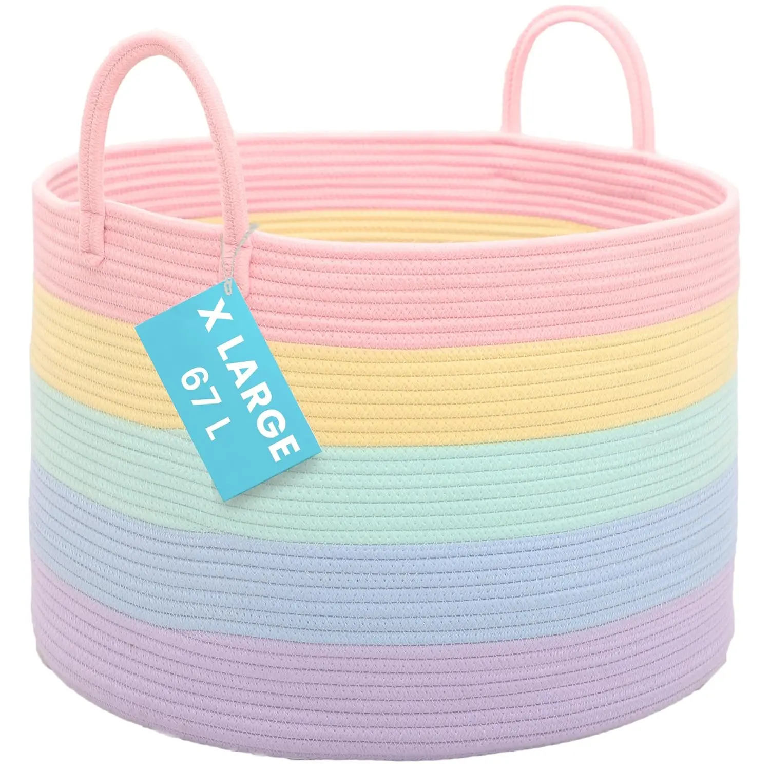 Minimalist Unicorn Colorful Cotton Woven Storage Basket - 20"x13" Extra Large Decor Gift with Handles, Dog Toy Organizer for Pet Supplies, Room Decor Bin to Enhance a Rainbow Theme, Bathroom Use, Reinforced Handle