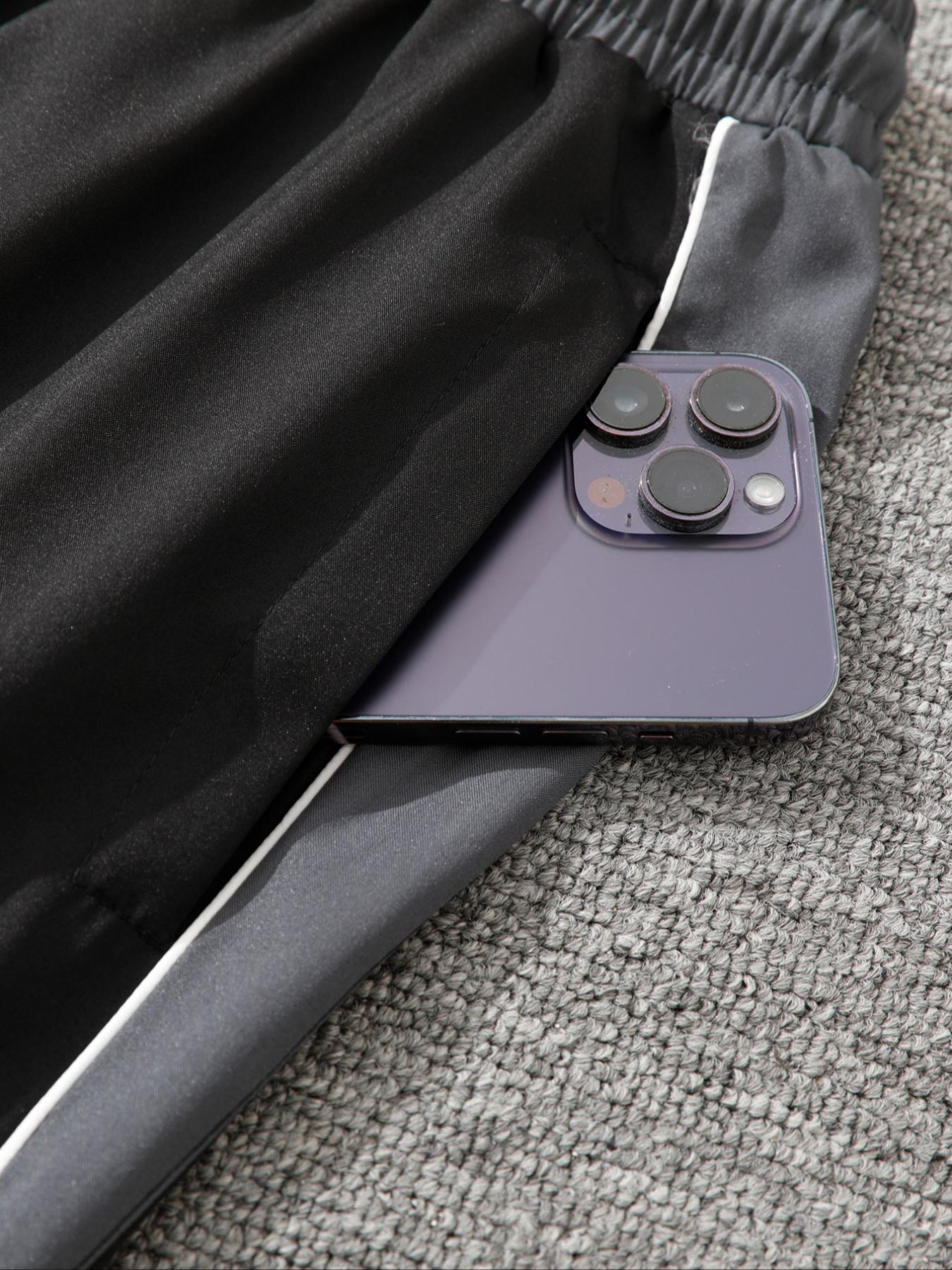 Men's Fashion Casual Sports Pants, Side Color Block Patchwork, American Vintage Style, Adjustable Elastic Waistband, Daily Wear, Breathable Athletic Bottoms