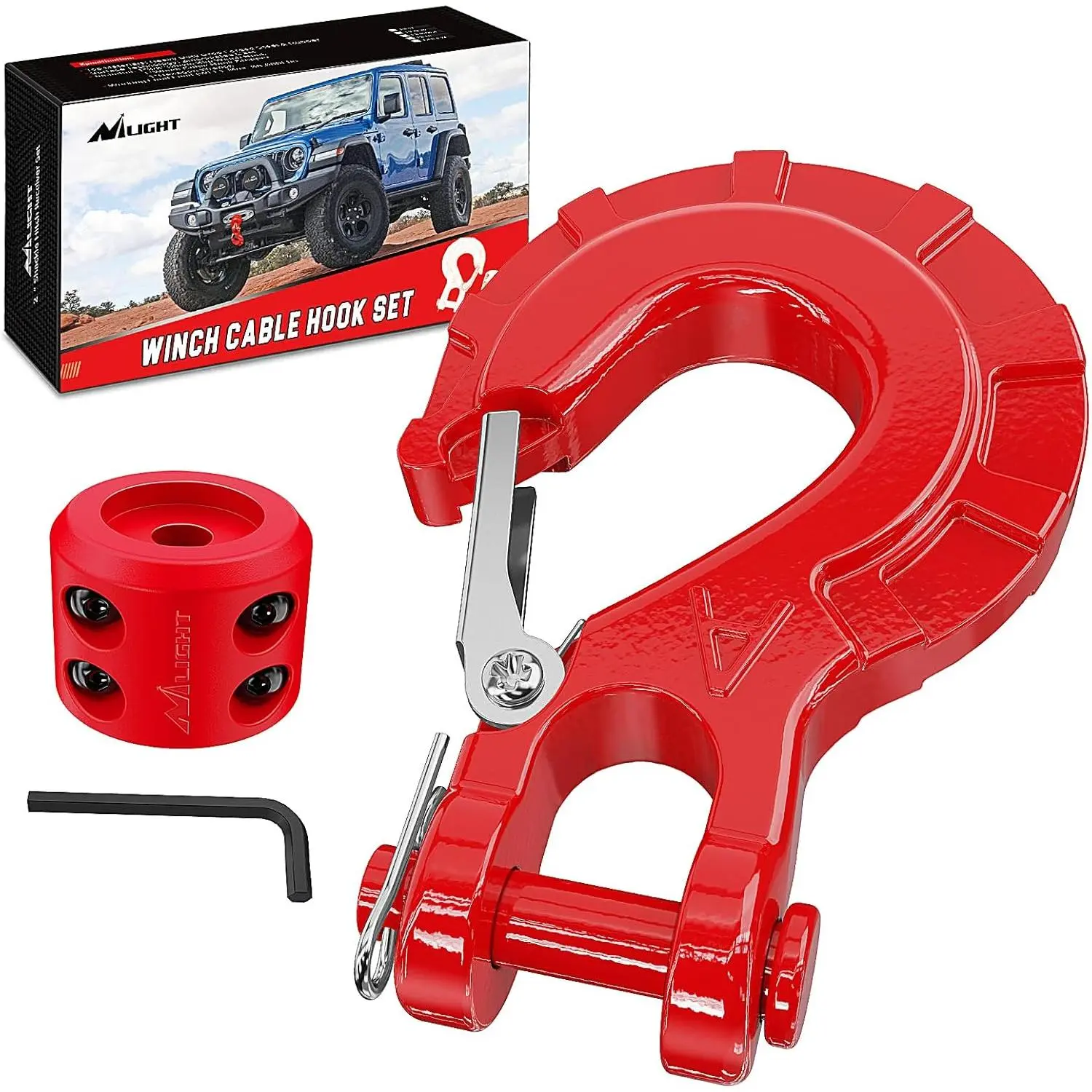 Nilight Forged Steel Winch Hook Set - 3/8" Grade 70 Spring Latch, 35,000 lbs Max Load, Clevis Slip Hook, Cable Stopper, Allen Wrench Included, Heavy Duty for Off-Road Users, Synthetic Rope Rigging