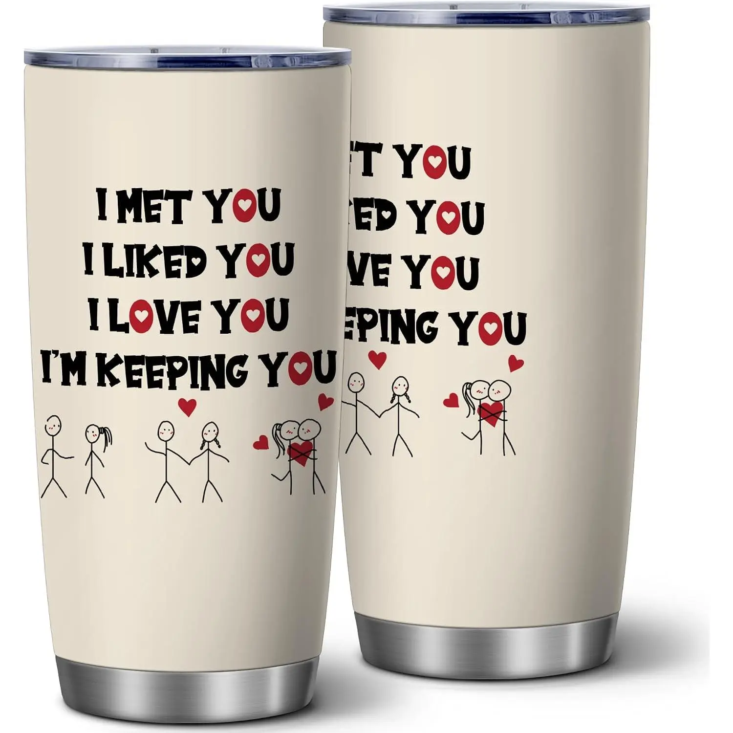 20oz Stainless Steel Couple Tumbler with Lid - Double-Wall Insulated Vacuum Flask, Love Quote Design, Romantic Kitchen Drinkware Gift for Couples, Valentine’s Day Anniversary
