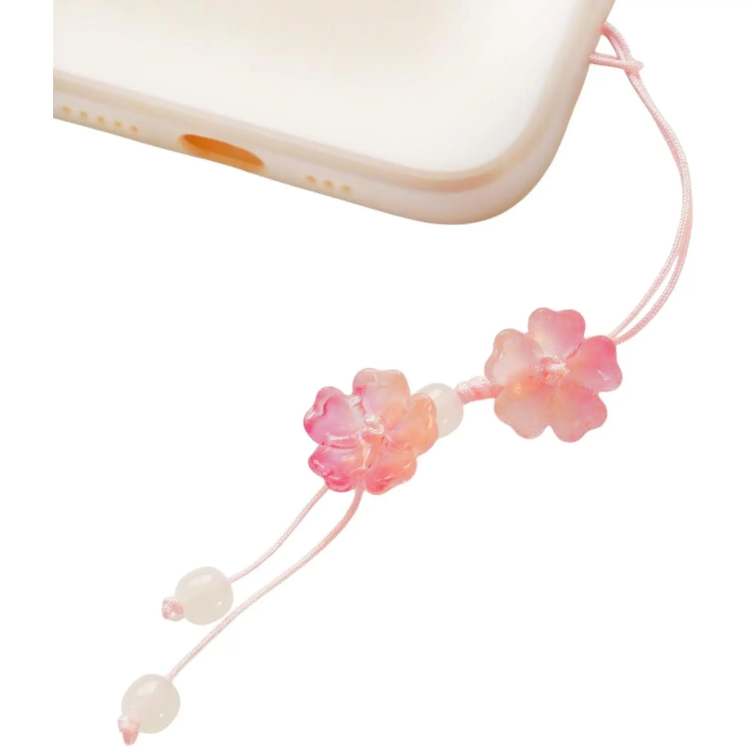 Cute Cherry Blossom Beads Phone Lanyard, Kawaii Braided Flower Mobile Phone Lanyard, Cute Glass Bead Charm, Key Chain, Bag Charm ()