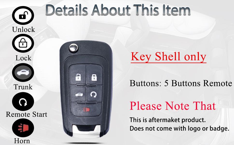 Key Fob Shell Case Replacement Fits for Chevy Cruze Malibu Equinox Sonic Impala GMC Terrain Buick Lacrosse 2011-2016 Keyless Remote Control 5 Button Flip Key Pad Cover OHT01060512