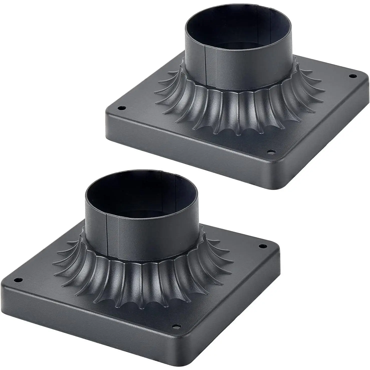 2 Pack Pier Mount Base, Cast Aluminum Outdoor Post Light Adapter, Matte Black Finish 5.6" W*5.6" L, Ideal for Deck Porch Patio Outdoor Lighting